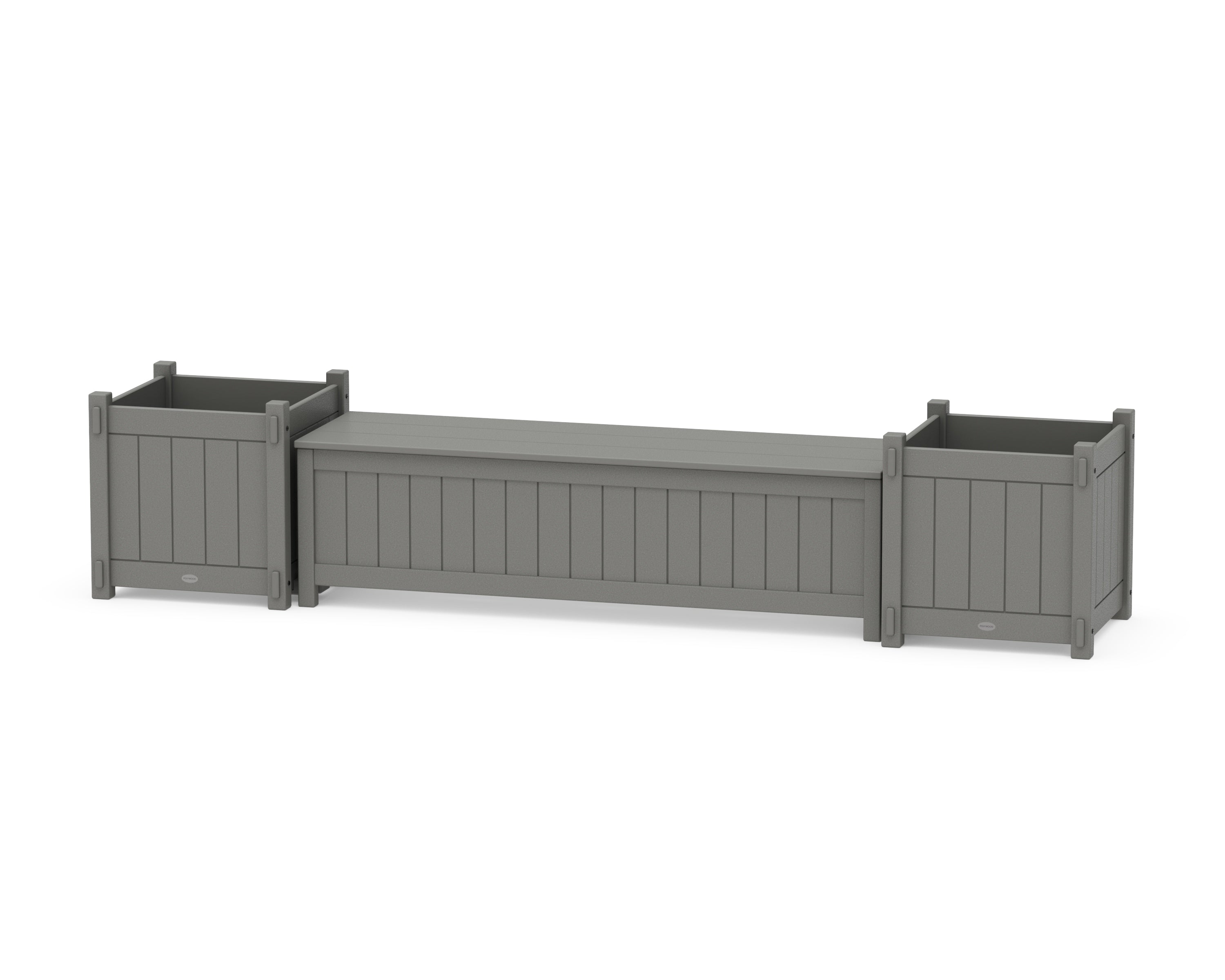 POLYWOOD 60" Vineyard Straight Planter Storage Bench Set- Large in Slate Grey