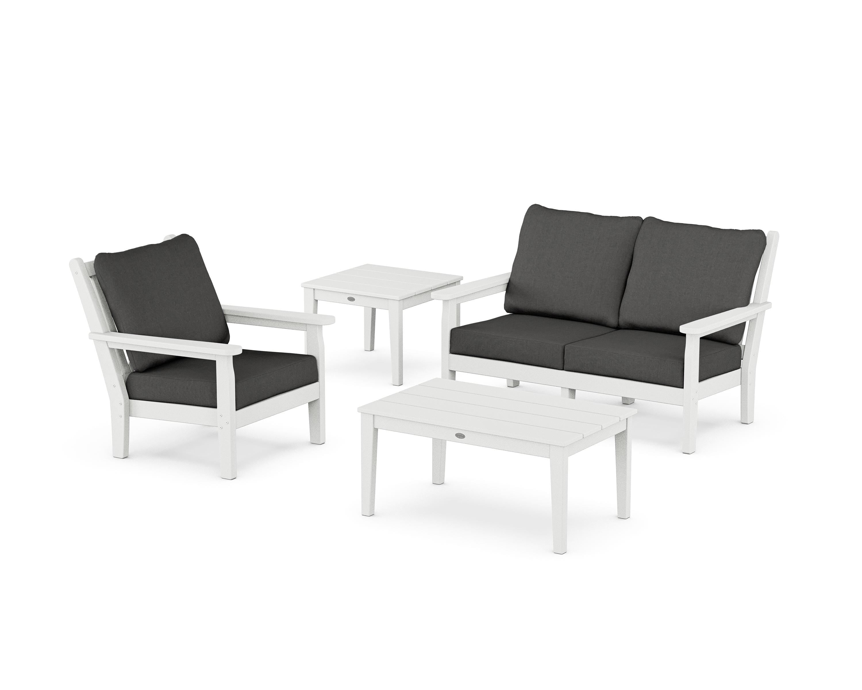 POLYWOOD Chippendale 4-Piece Deep Seating Set in White / Spectrum Carbon
