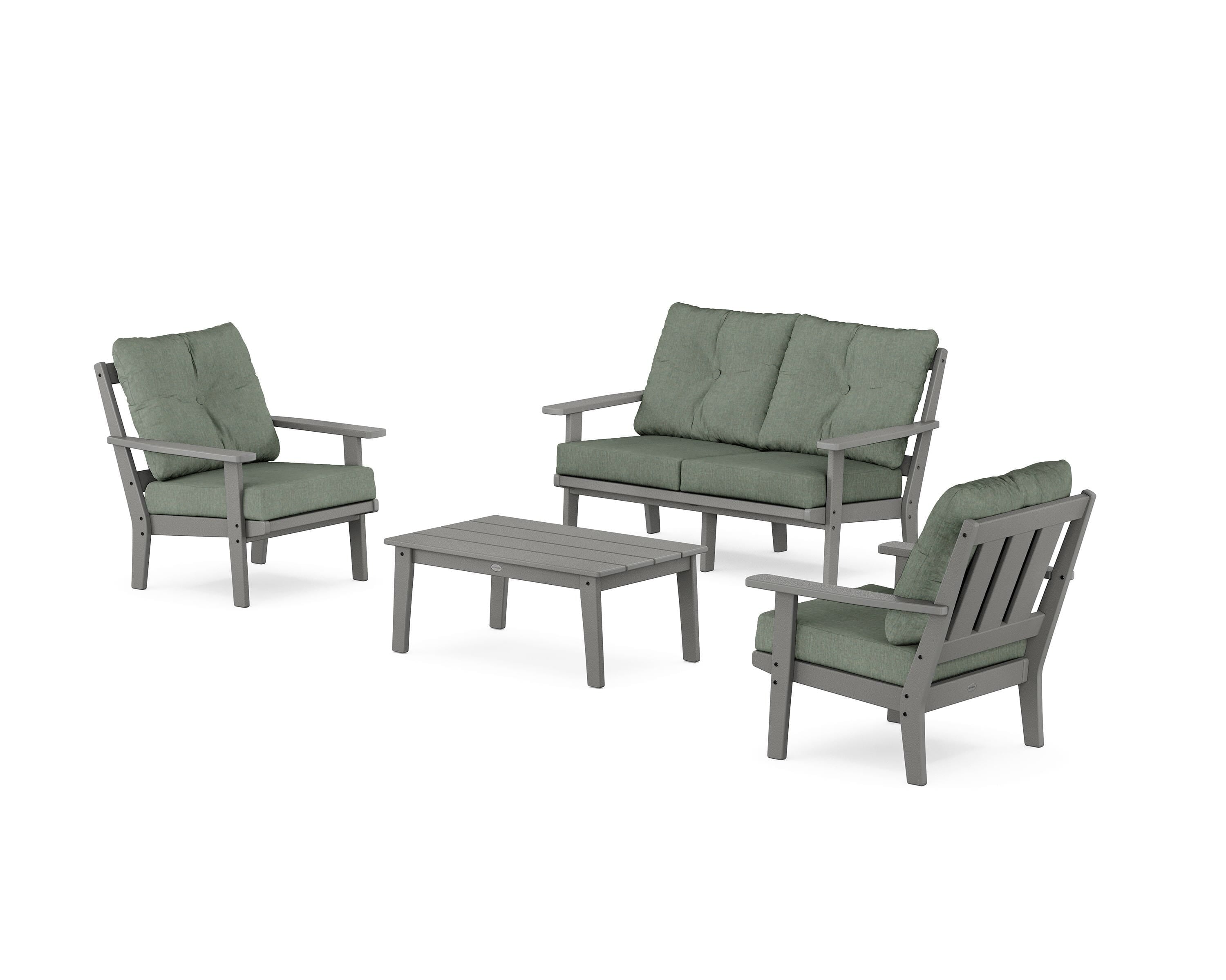 POLYWOOD Oxford 4-Piece Deep Seating Set with Loveseat in Slate Grey / Cast Sage
