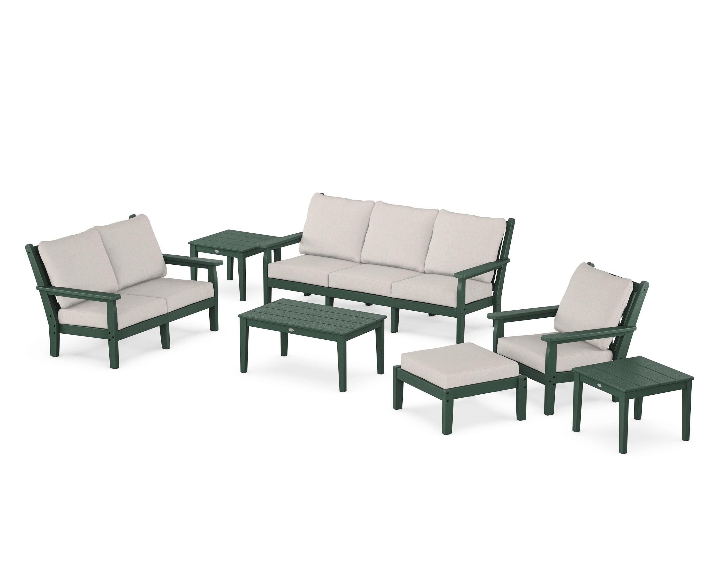 POLYWOOD Chippendale 7-Piece Deep Seating Set in Green / Cast Ash