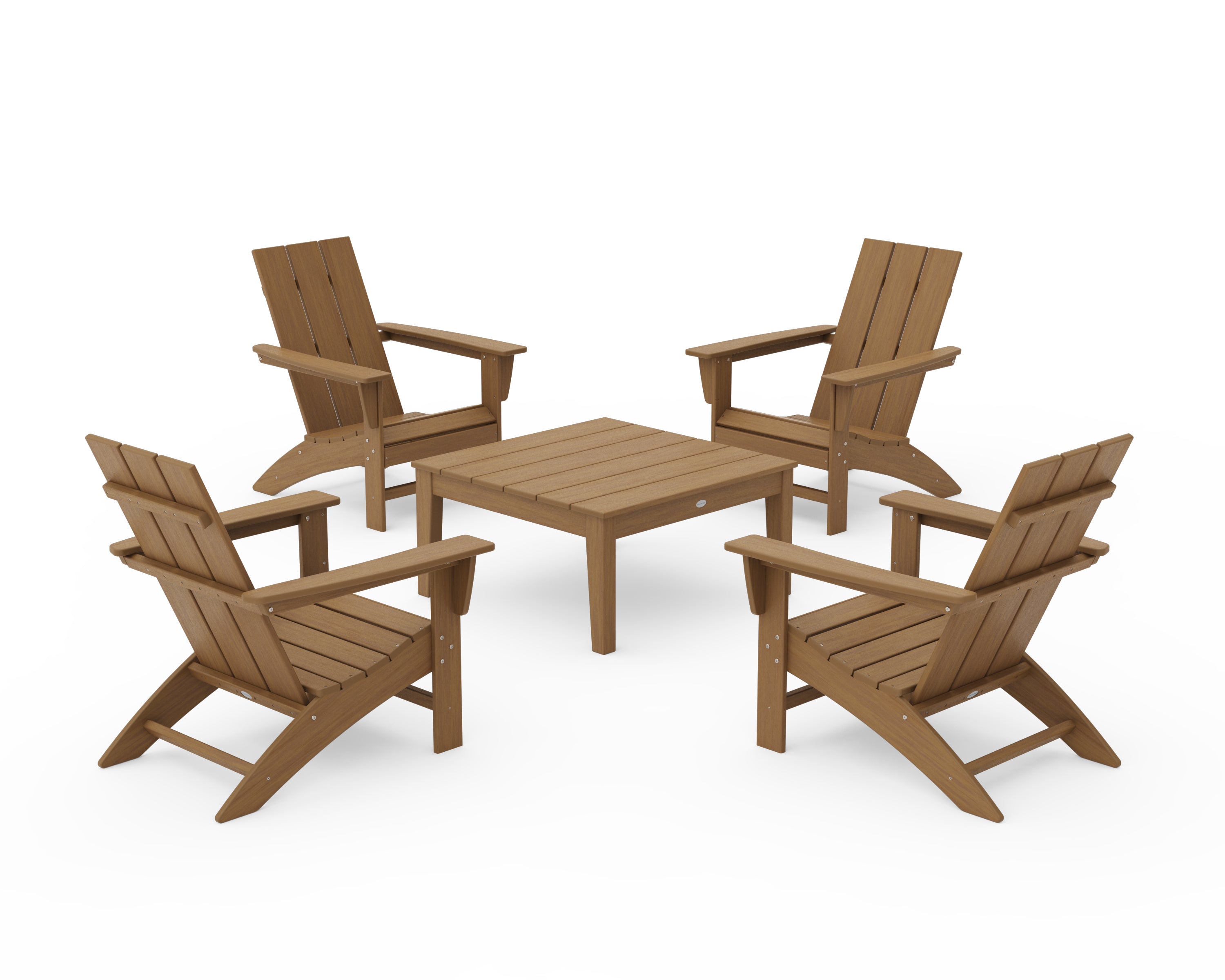 POLYWOOD 5-Piece Modern Adirondack Chair Conversation Set with 36" Conversation Table in Natural