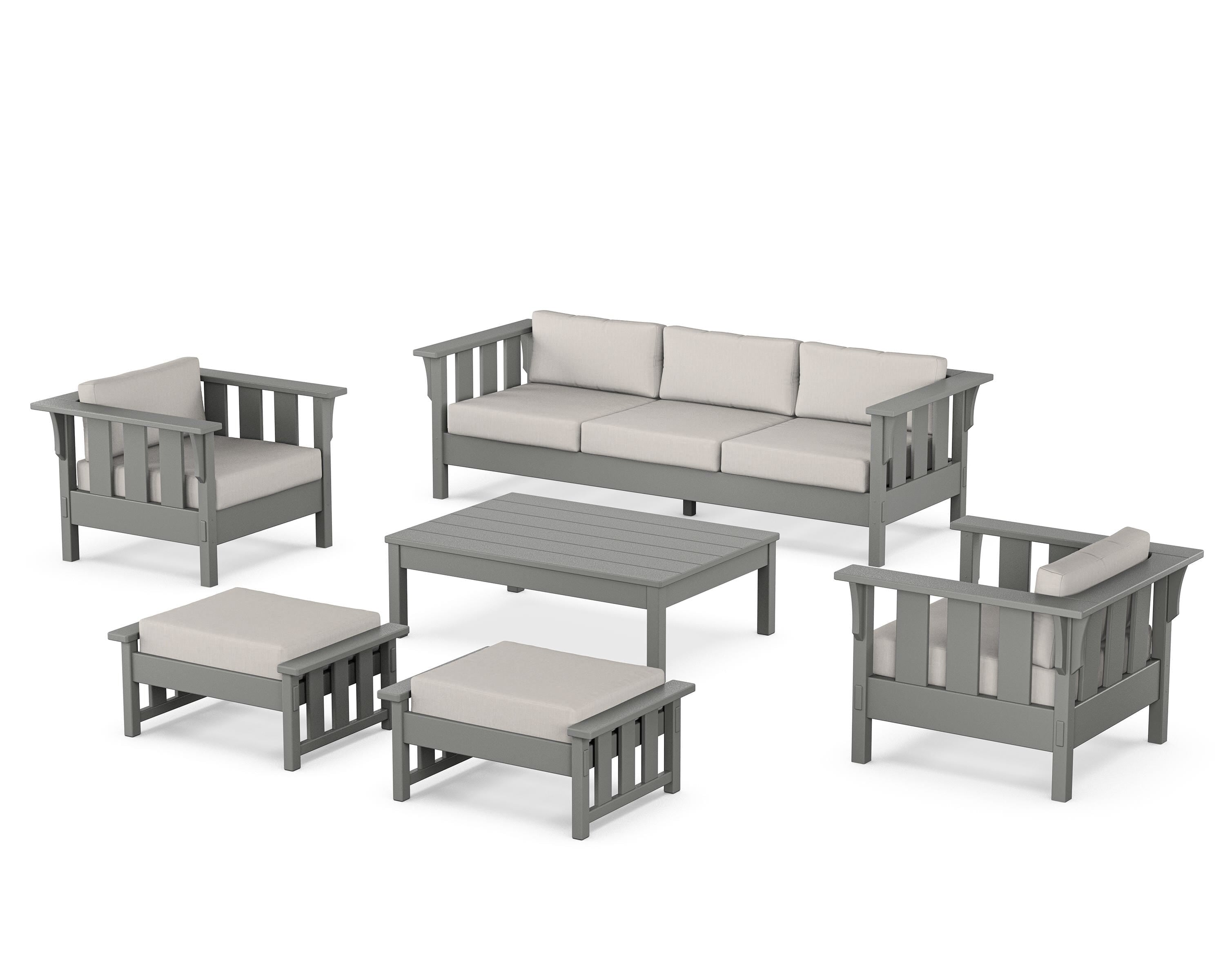 Martha Stewart by POLYWOOD Acadia 6-Piece Lounge Sofa Set in Slate Grey / Cast Ash