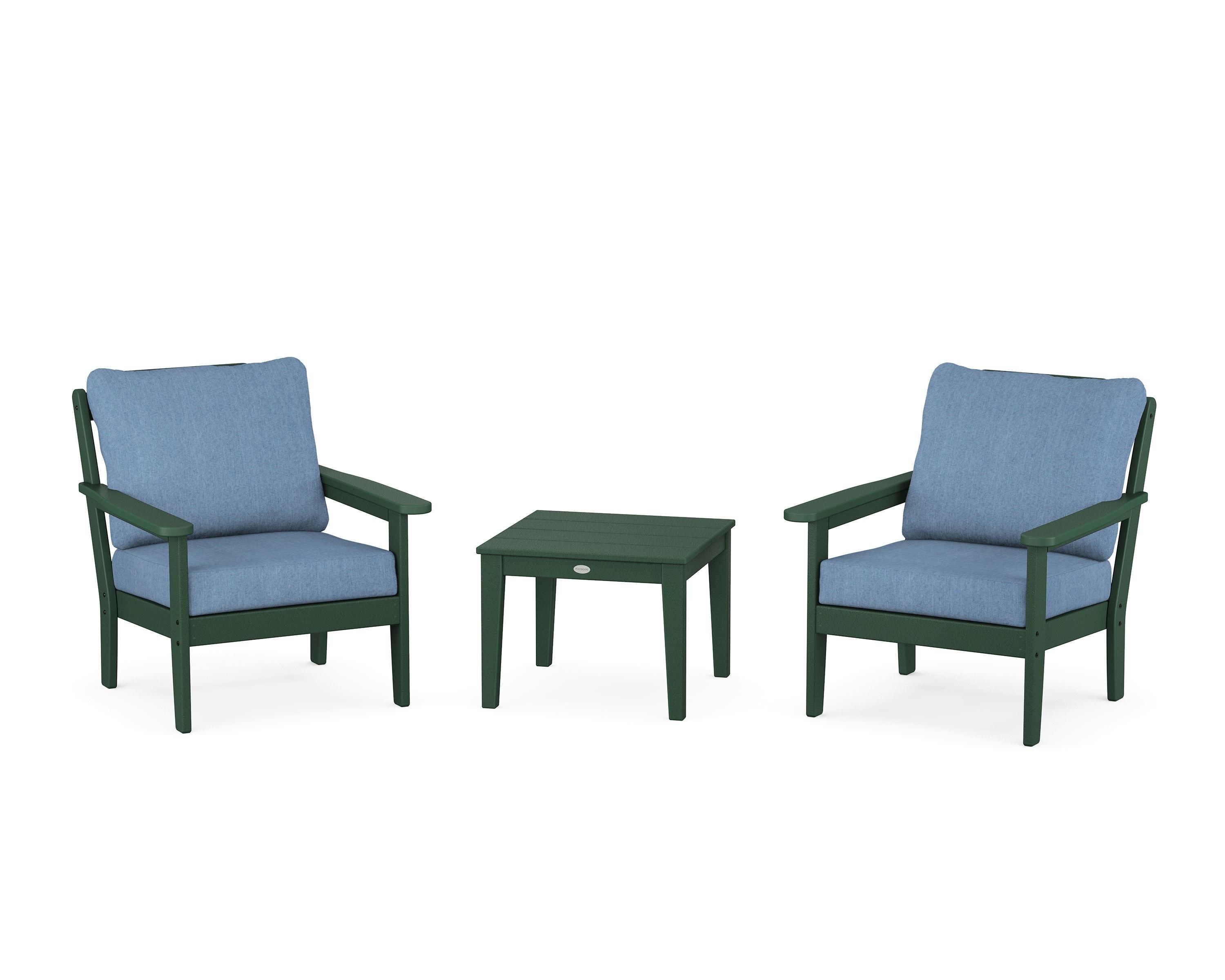 Country Living Cottage 3-Piece Deep Seating Set in Green / Sky Blue