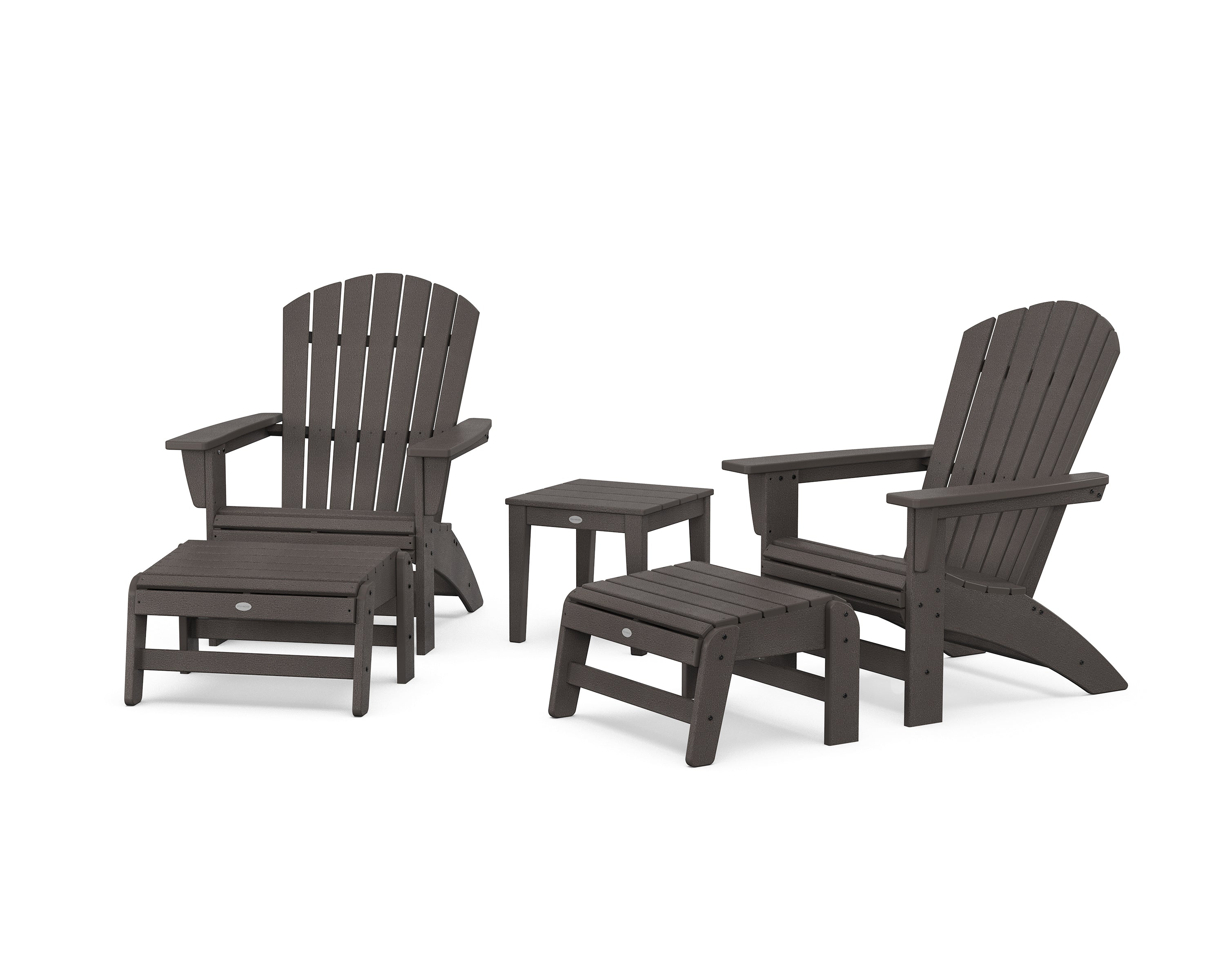 POLYWOOD 5-Piece Nautical Grand Adirondack Set with Ottomans and Side Table in Vintage Coffee