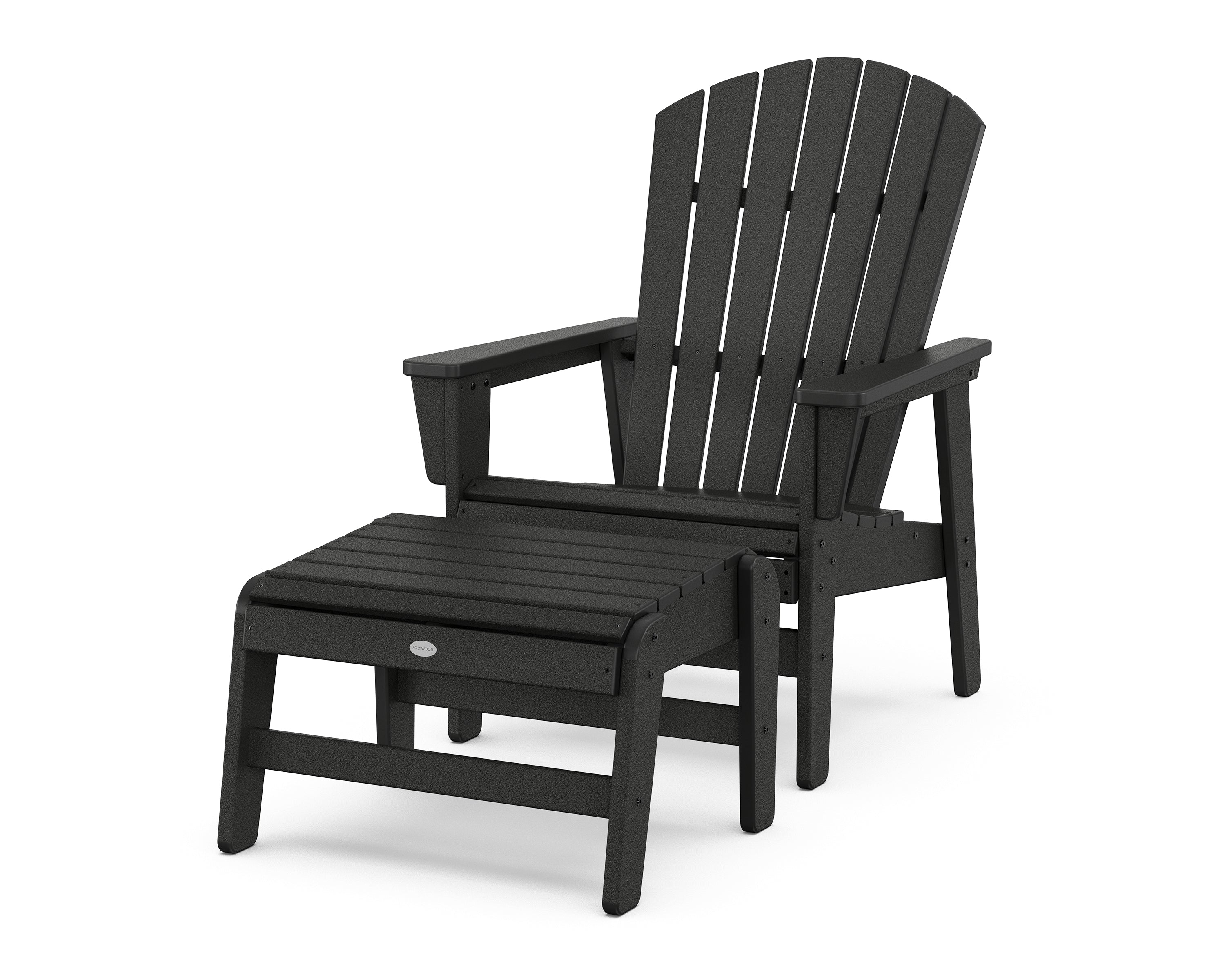 POLYWOOD Nautical Grand Upright Adirondack Chair with Ottoman in Black