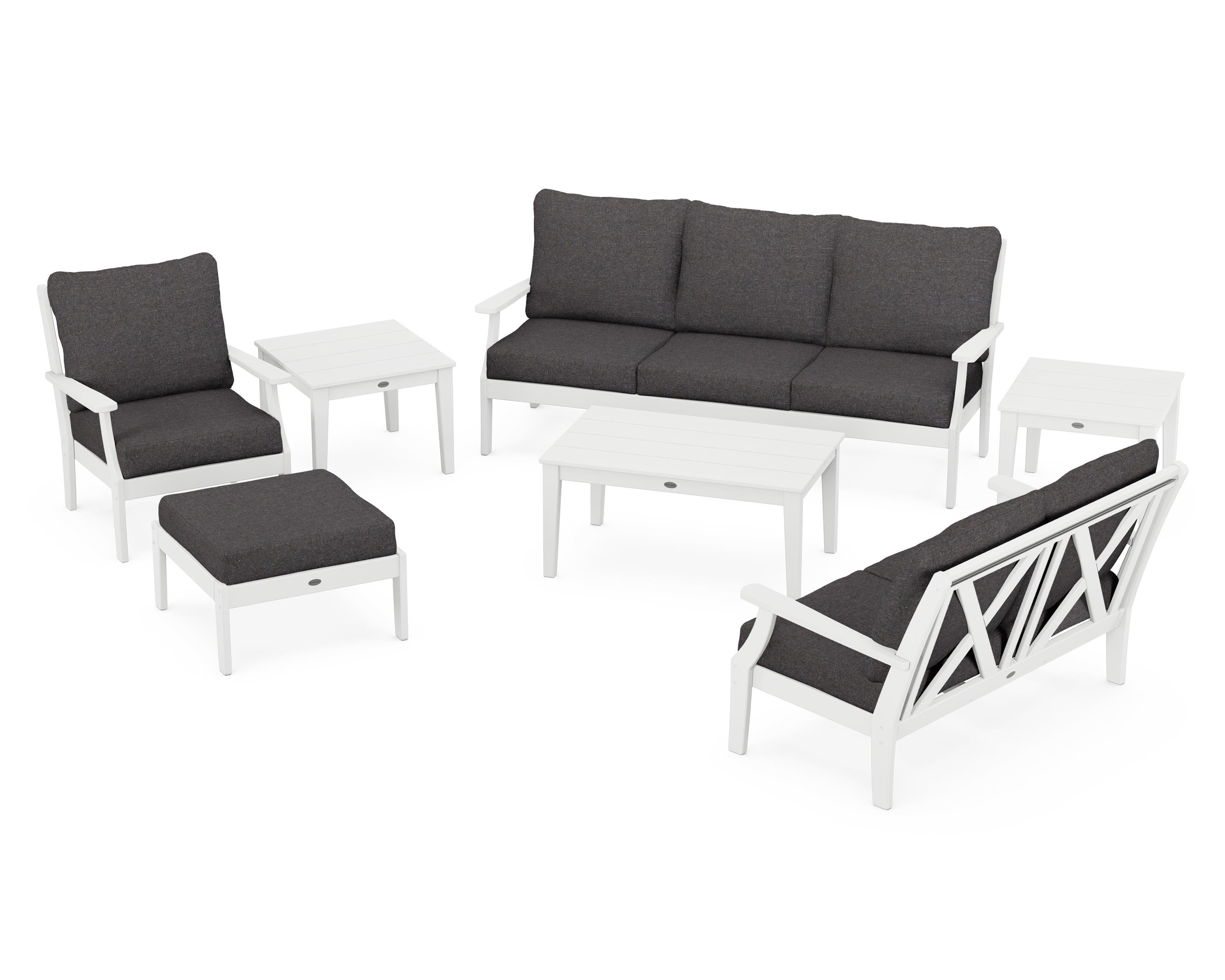 POLYWOOD Braxton 7-Piece Deep Seating Set in White / Ash Charcoal