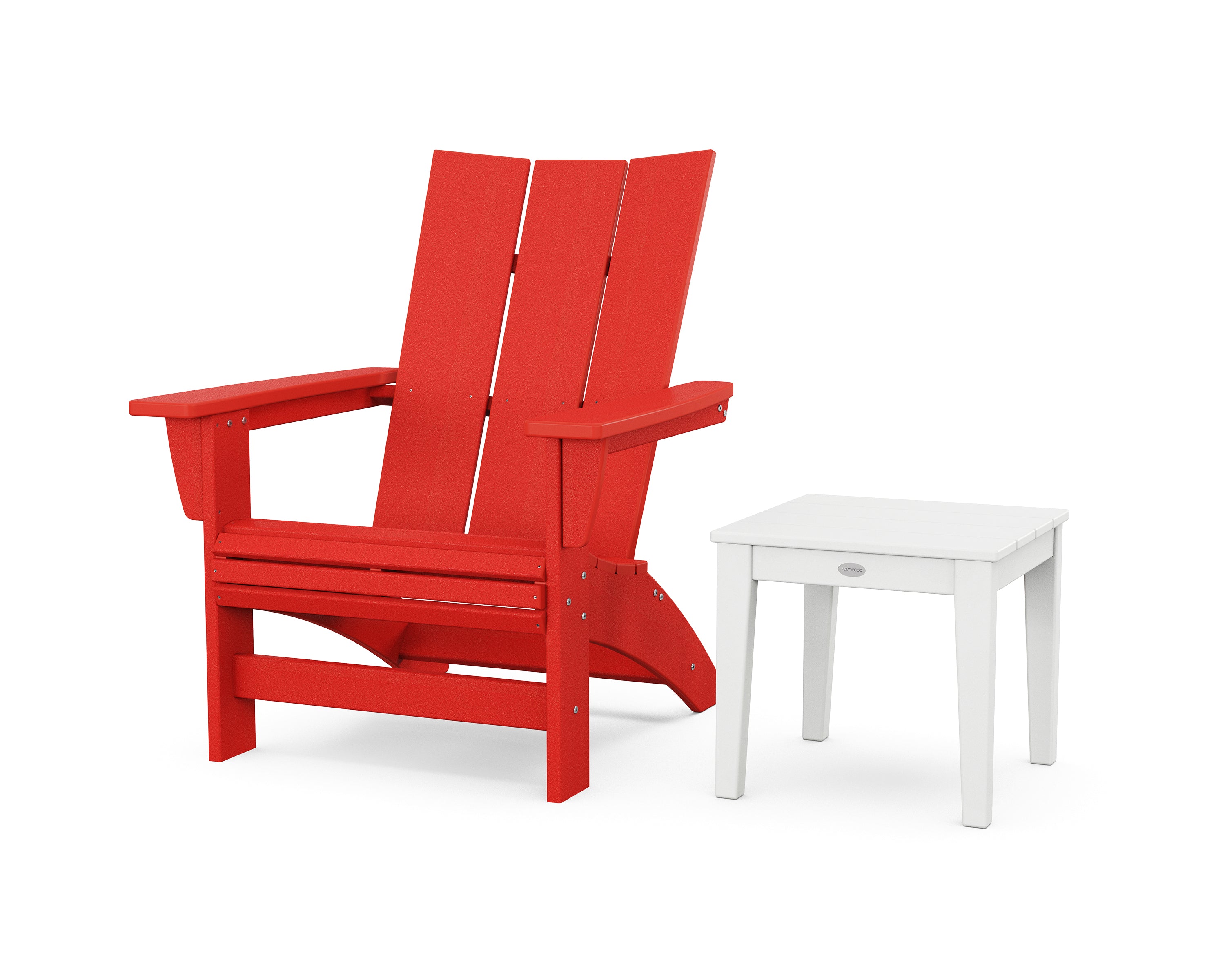 POLYWOOD Modern Grand Adirondack Chair with Side Table in Sunset Red / White