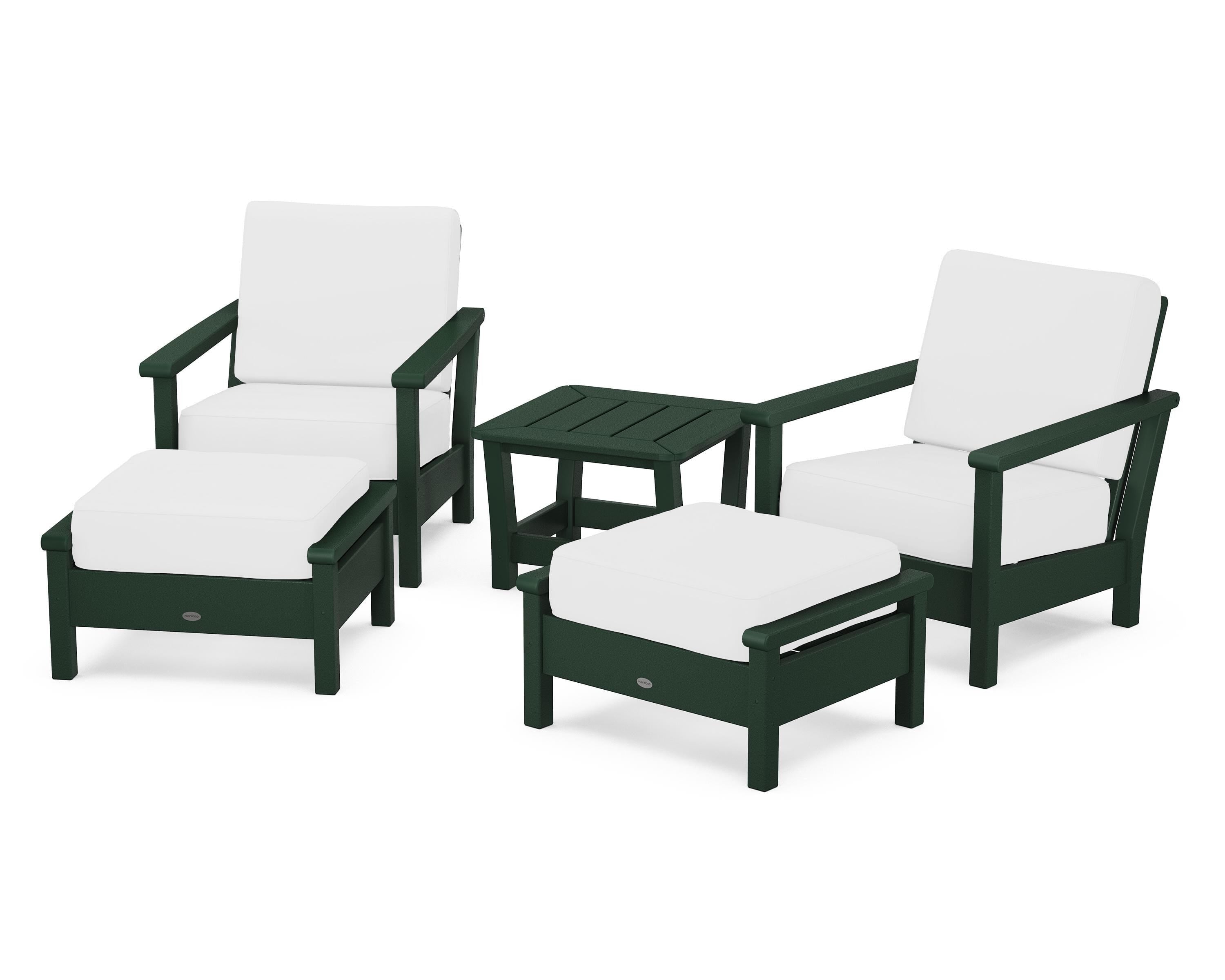 POLYWOOD Harbour 5-Piece Deep Seating Chair Set in Green / Natural