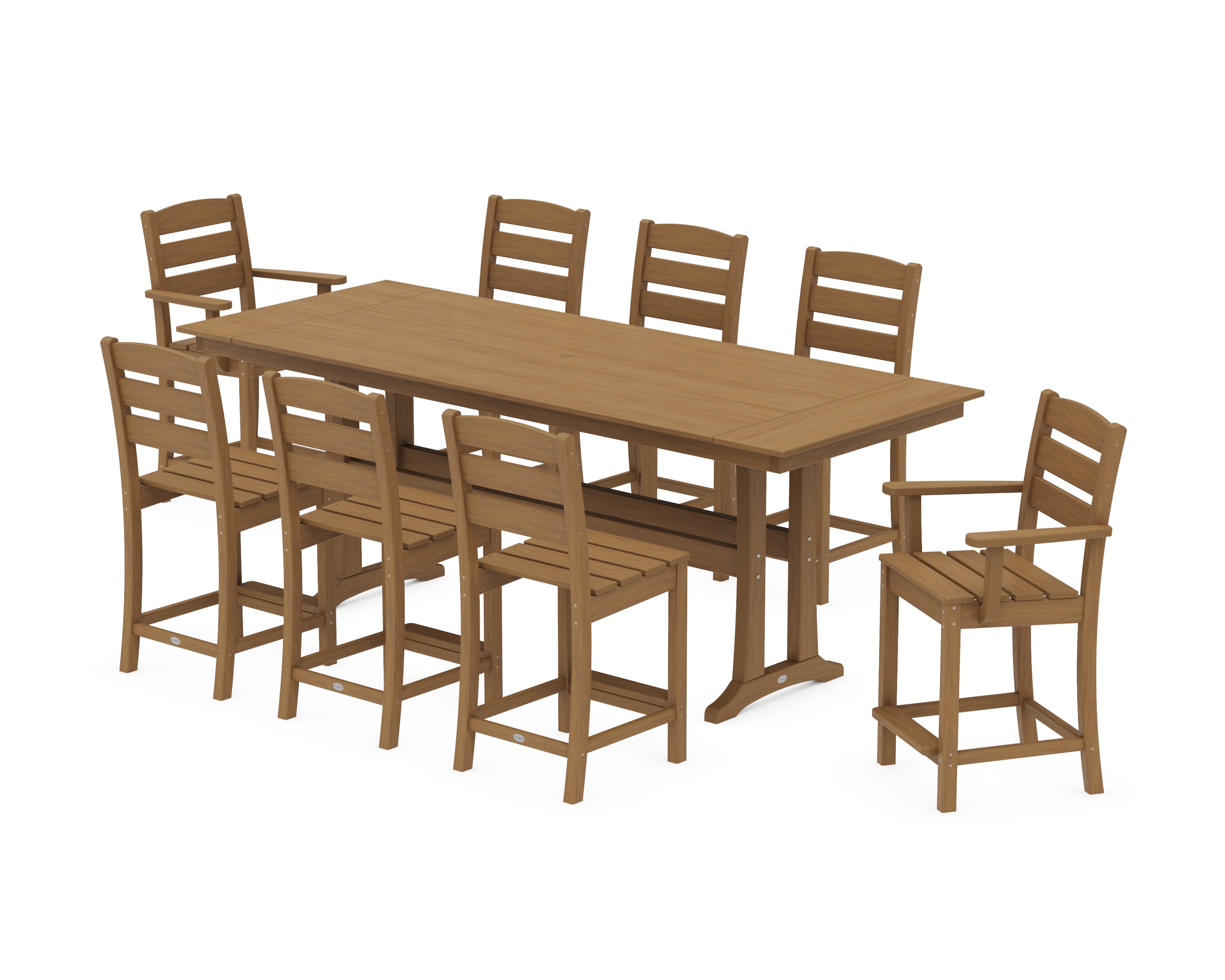 POLYWOOD Lakeside 9-Piece Farmhouse Counter Set with Trestle Legs in Natural