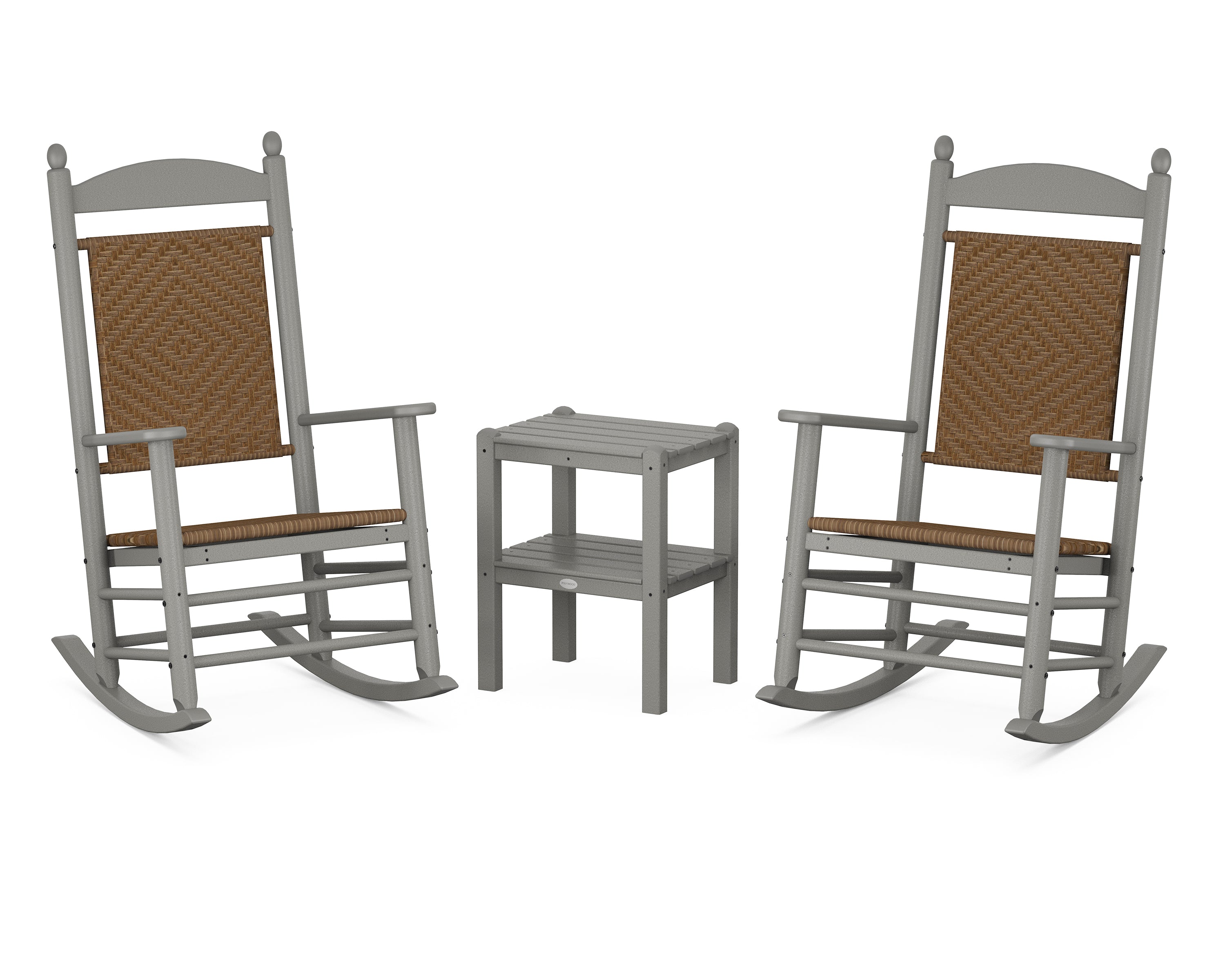 POLYWOOD Jefferson 3-Piece Woven Rocker Set in Slate Grey / Tigerwood