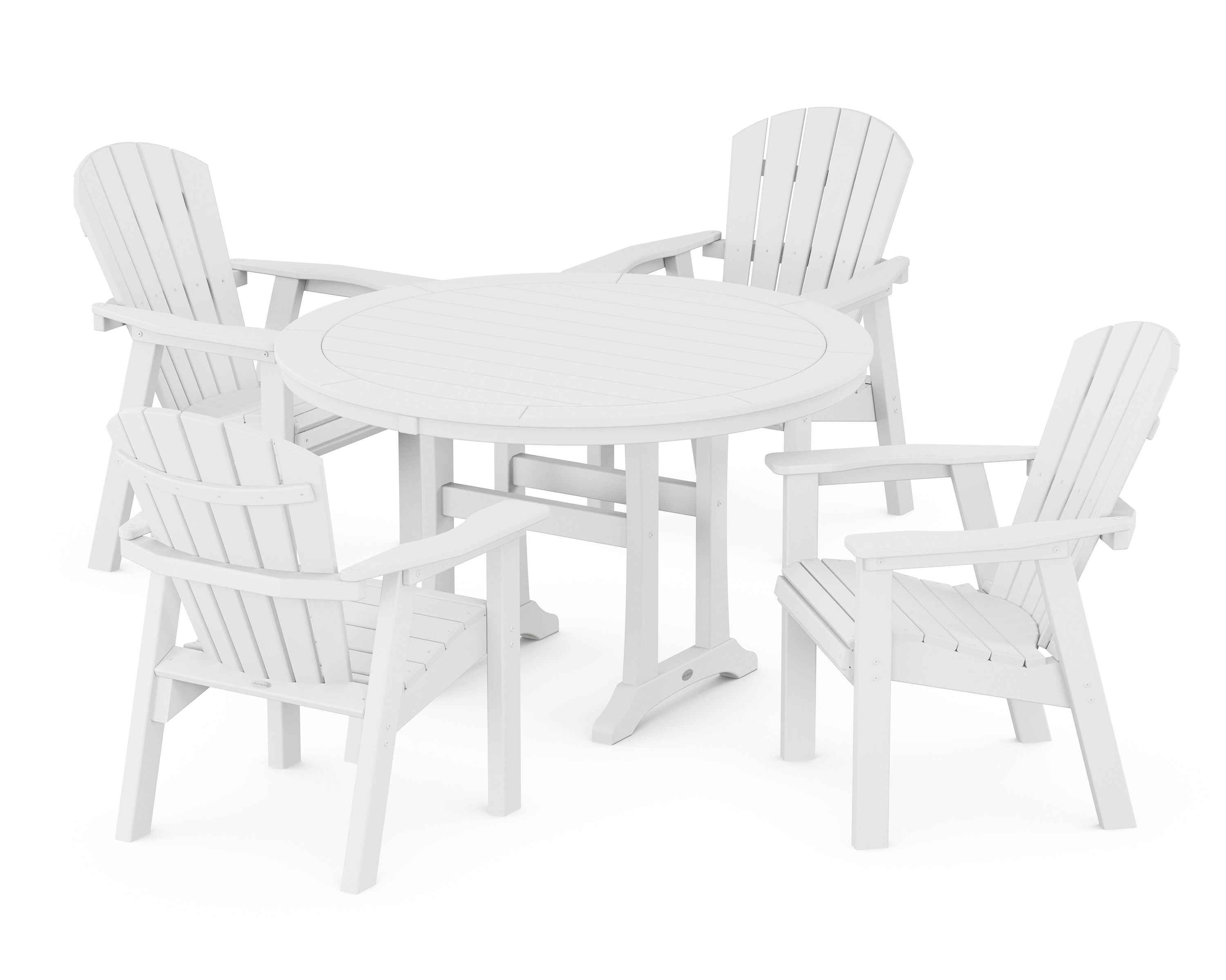 POLYWOOD® Seashell 5-Piece Round Dining Set with Trestle Legs in White