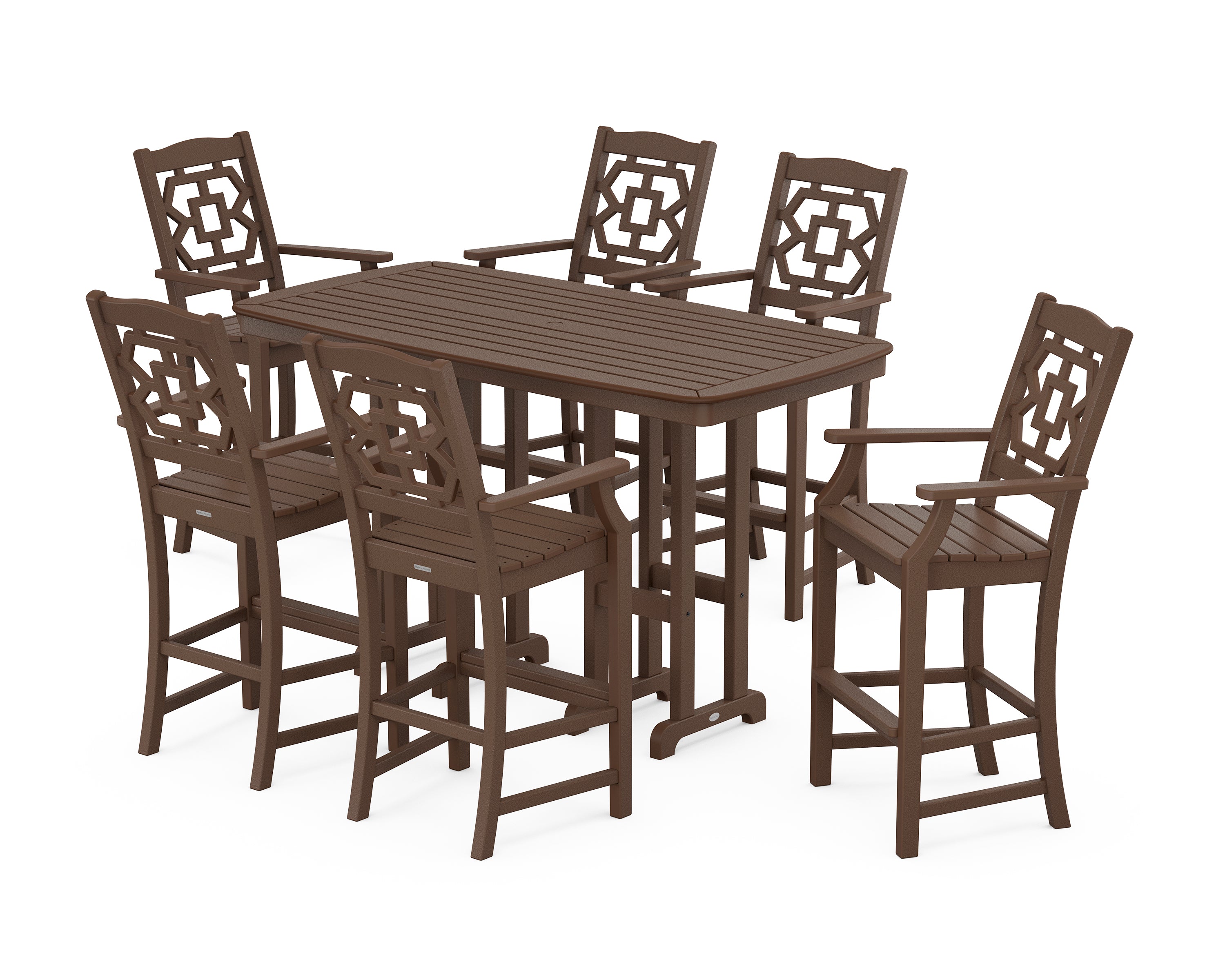 Martha Stewart by POLYWOOD Chinoiserie Arm Chair 7-Piece Bar Set in Mahogany
