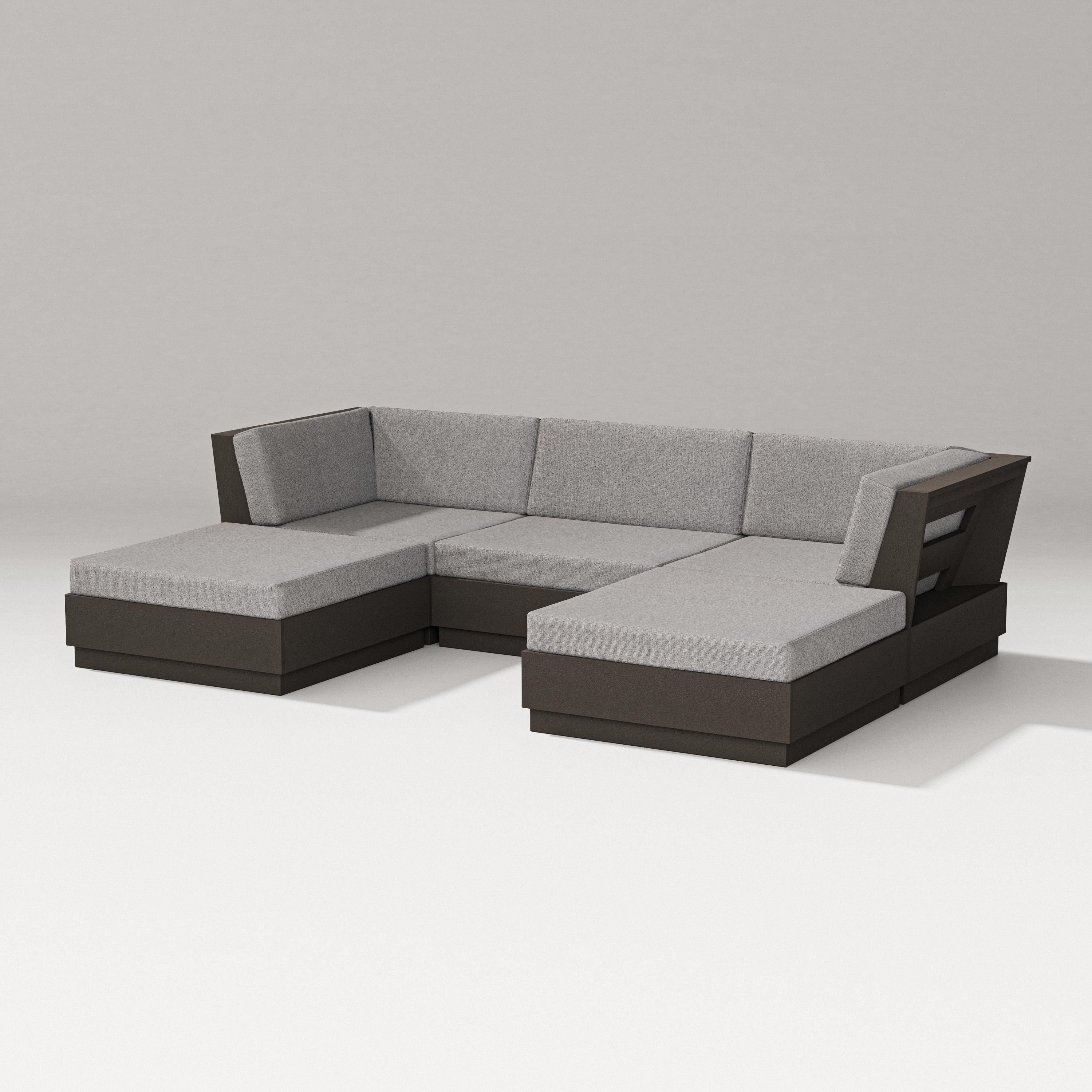 PW Designer Series Elevate Double Chaise Sectional in Vintage Coffee / Grey Mist