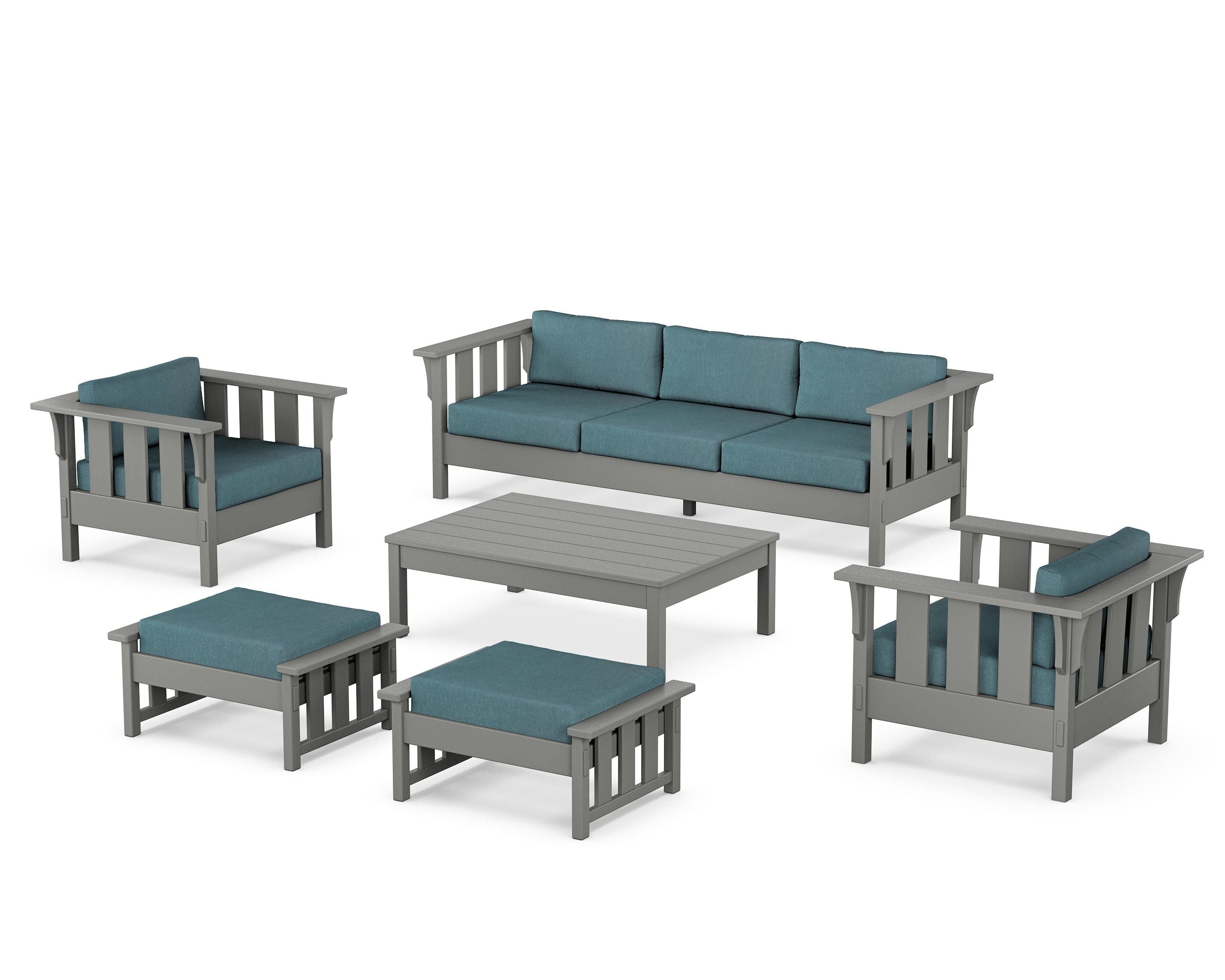 Martha Stewart by POLYWOOD Acadia 6-Piece Lounge Sofa Set in Slate Grey / Ocean Teal