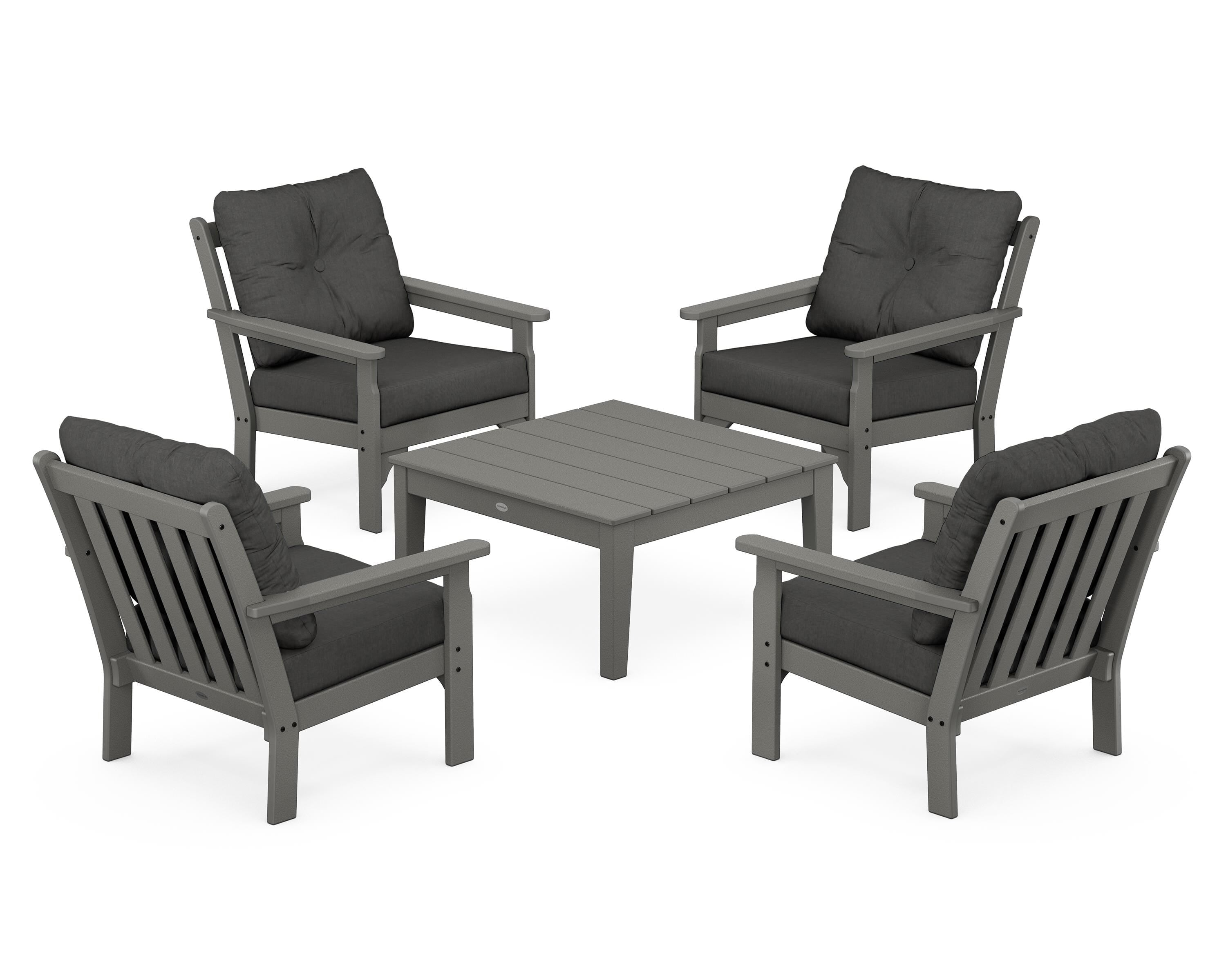 POLYWOOD Vineyard 5-Piece Deep Seating Conversation Set in Slate Grey / Spectrum Carbon