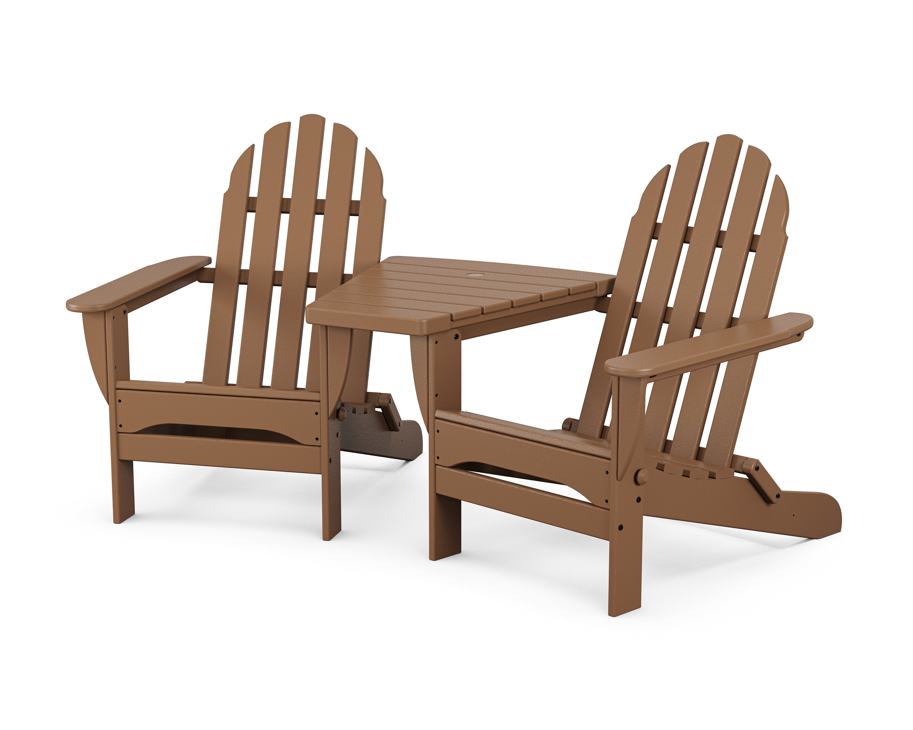 POLYWOOD® Classic Folding Adirondacks with Angled Connecting Table in Teak