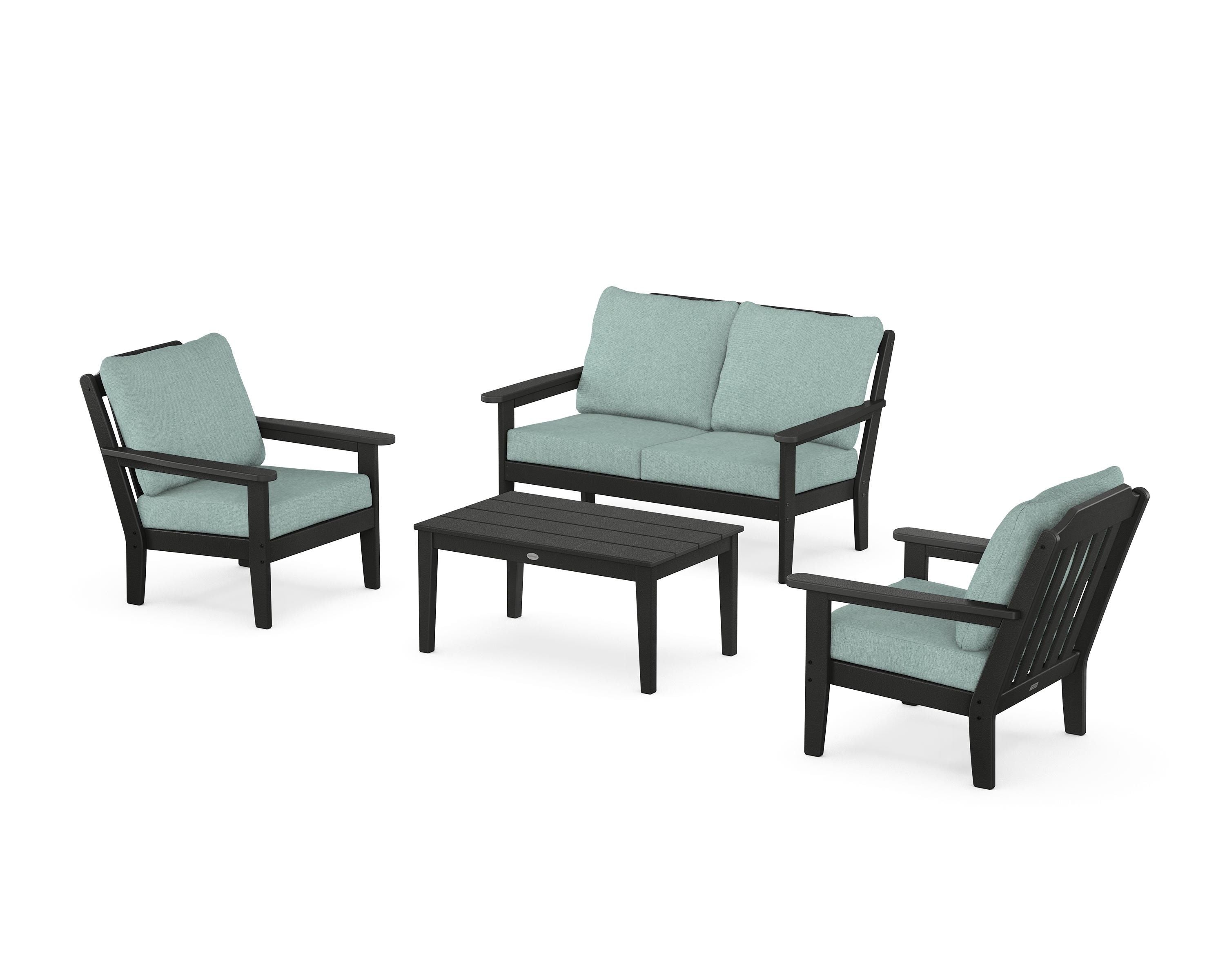 Country Living Cottage 4-Piece Deep Seating Set with Loveseat in Black / Glacier Spa