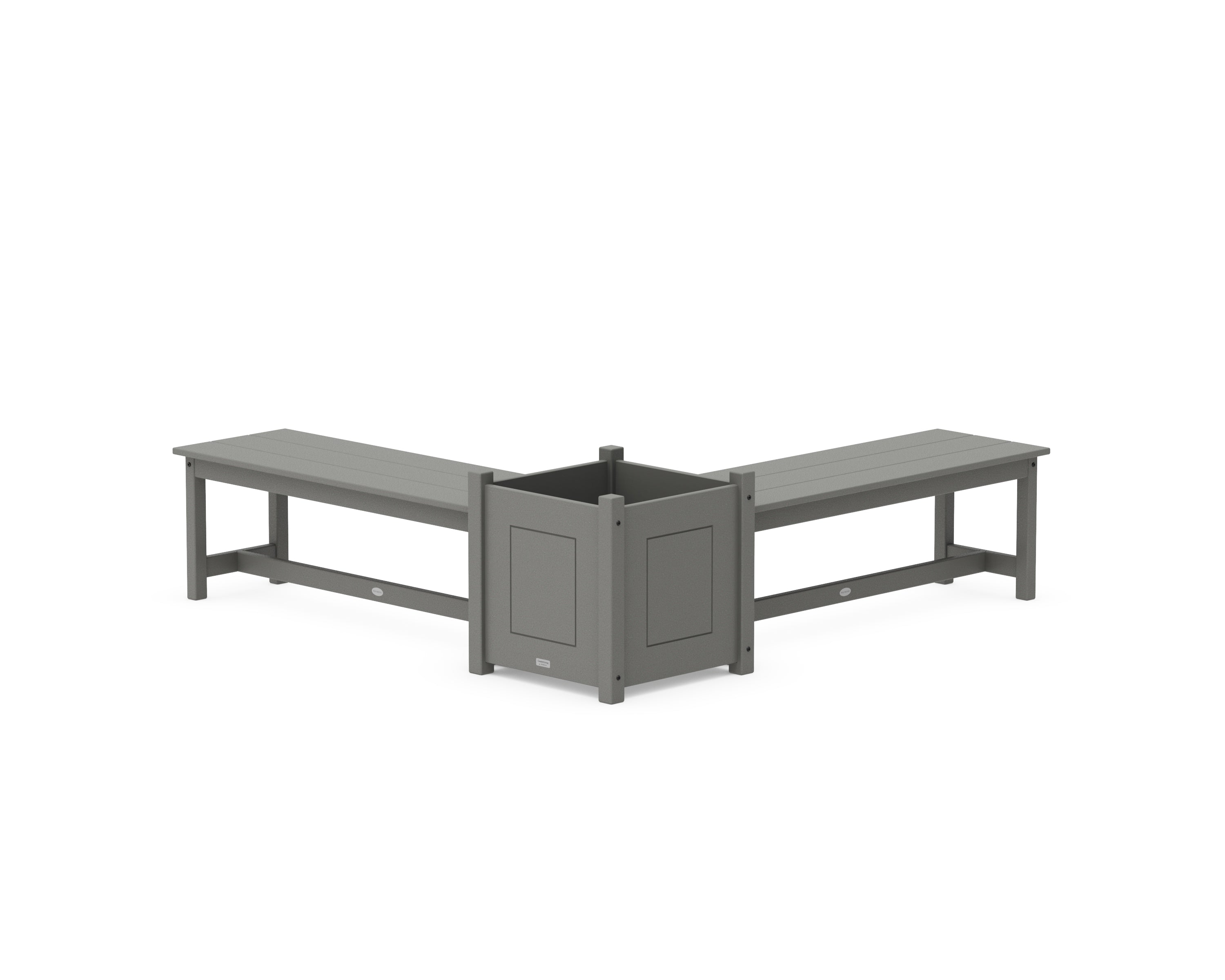 POLYWOOD 48" Country Living L- Shaped Planter Bench Set- Large in Slate Grey