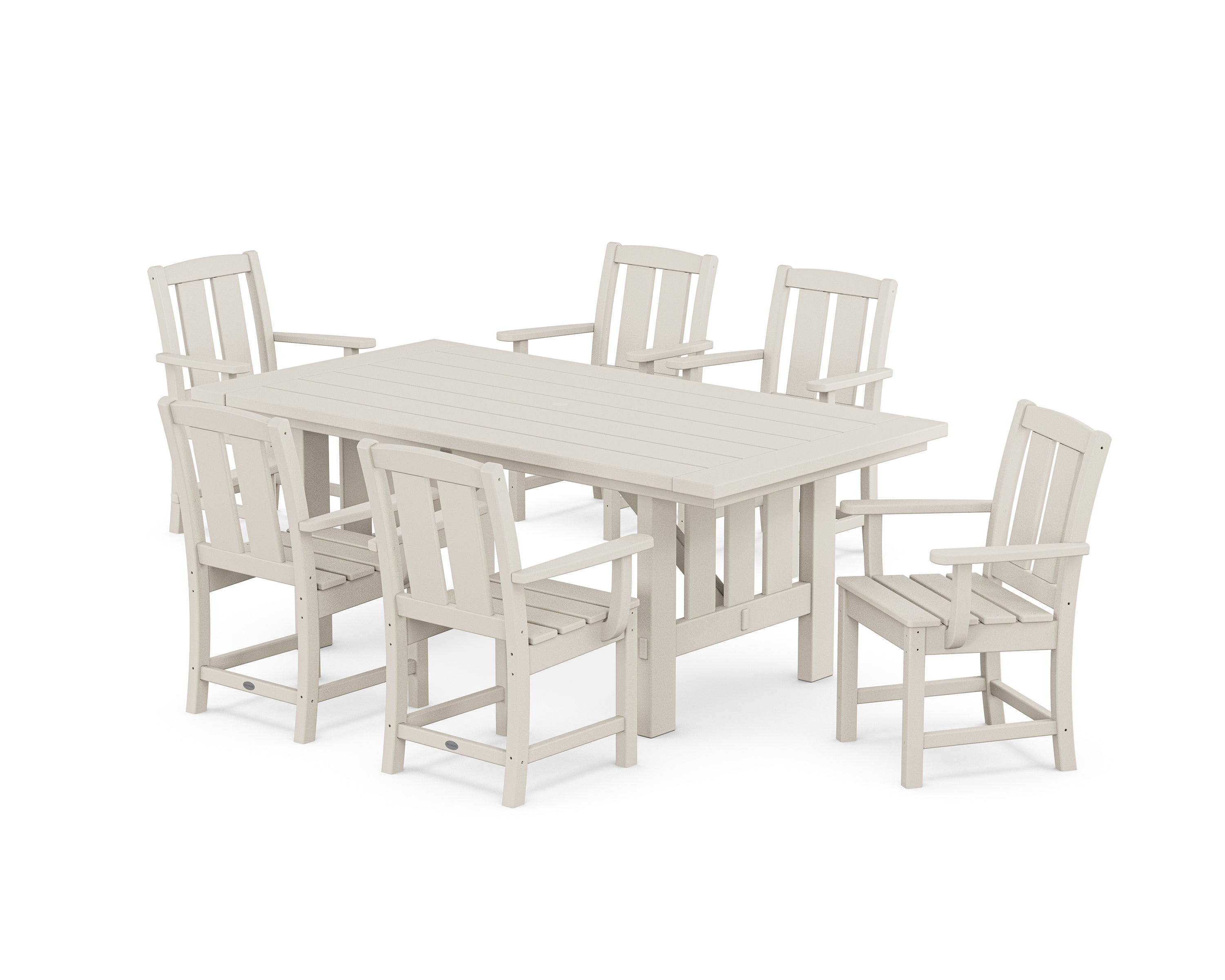 POLYWOOD Mission Arm Chair 7-Piece Mission Dining Set in Sand