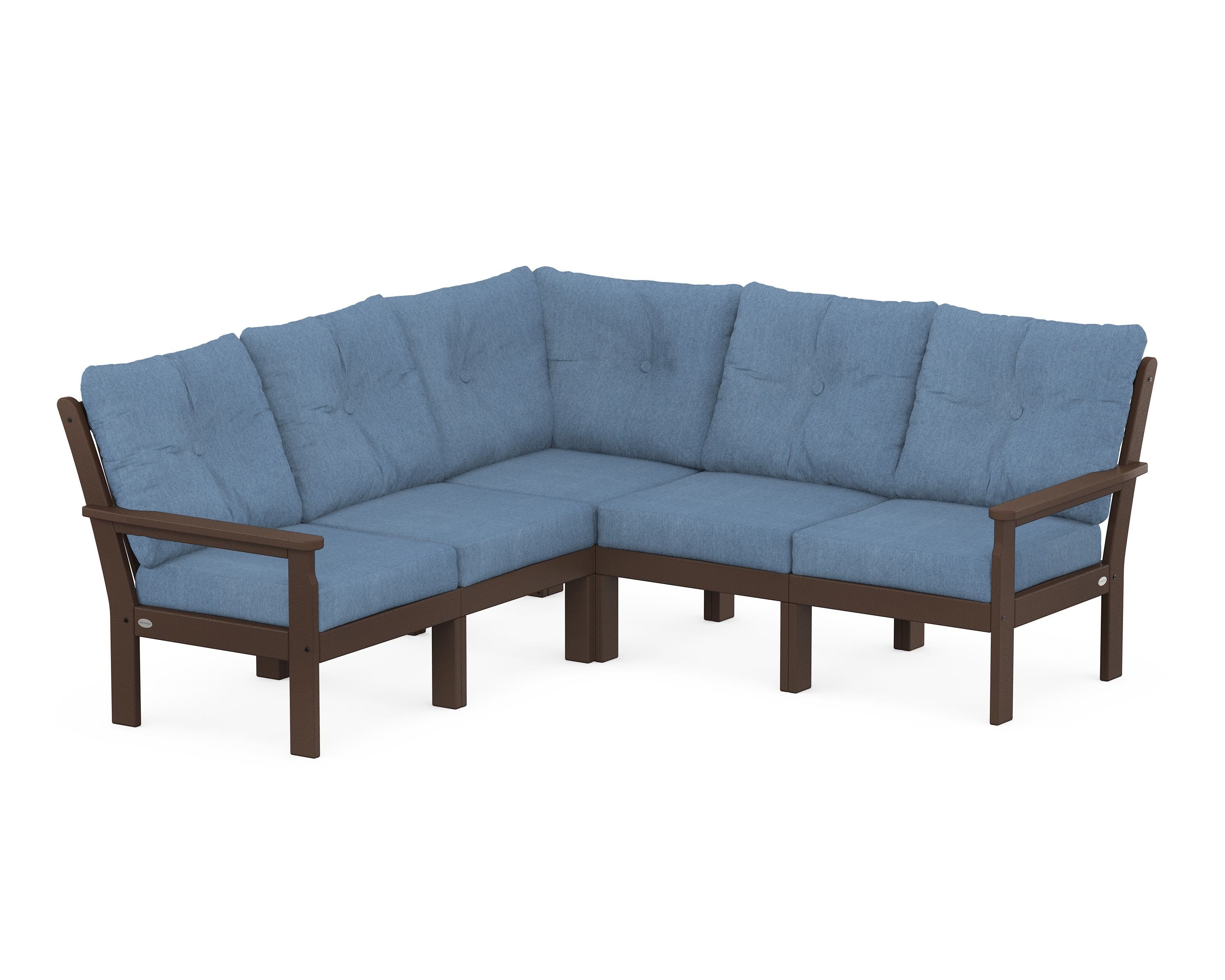 POLYWOOD Vineyard 5-Piece Sectional in Mahogany / Sky Blue