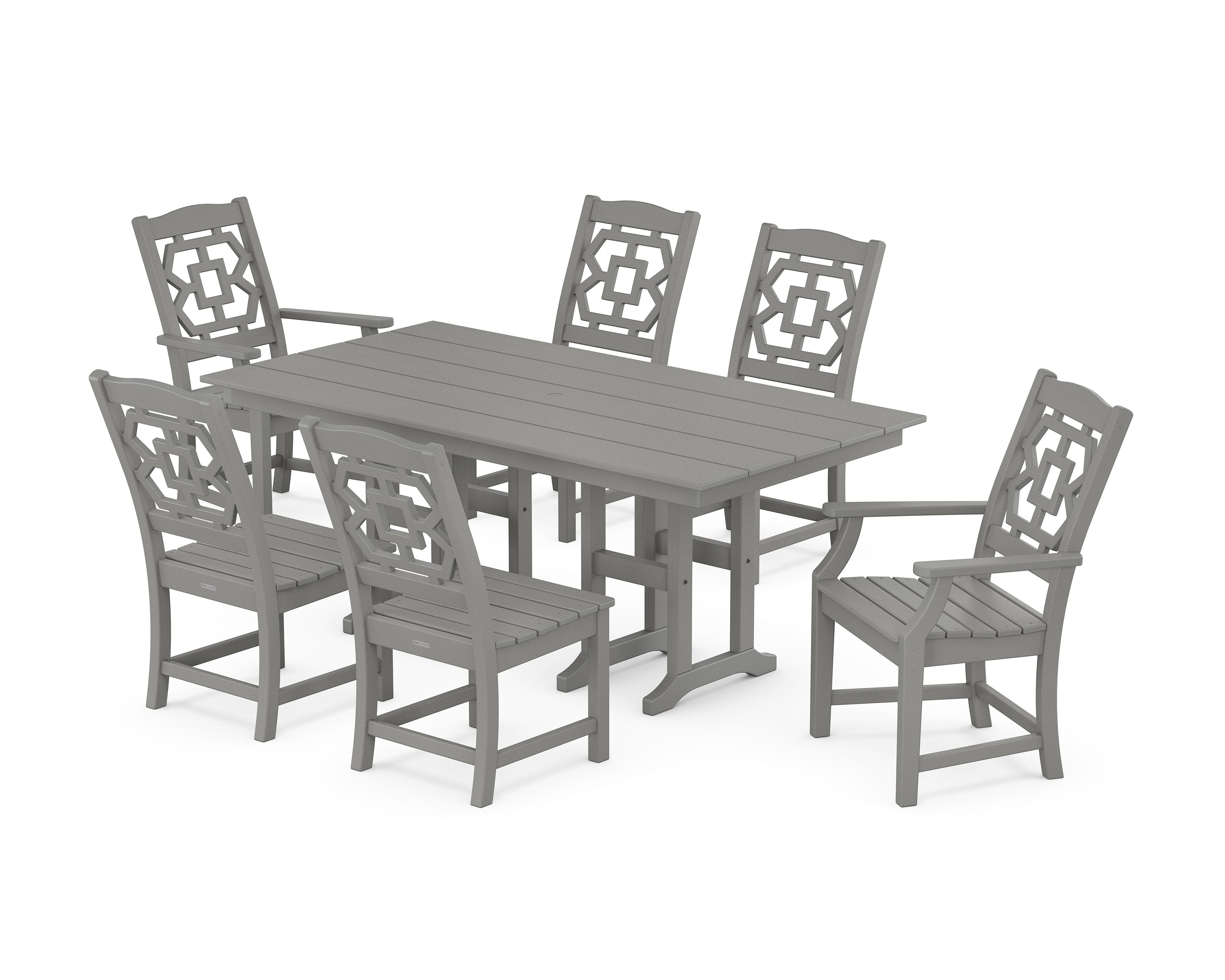 Martha Stewart by POLYWOOD Chinoiserie 7-Piece Farmhouse Dining Set in Slate Grey