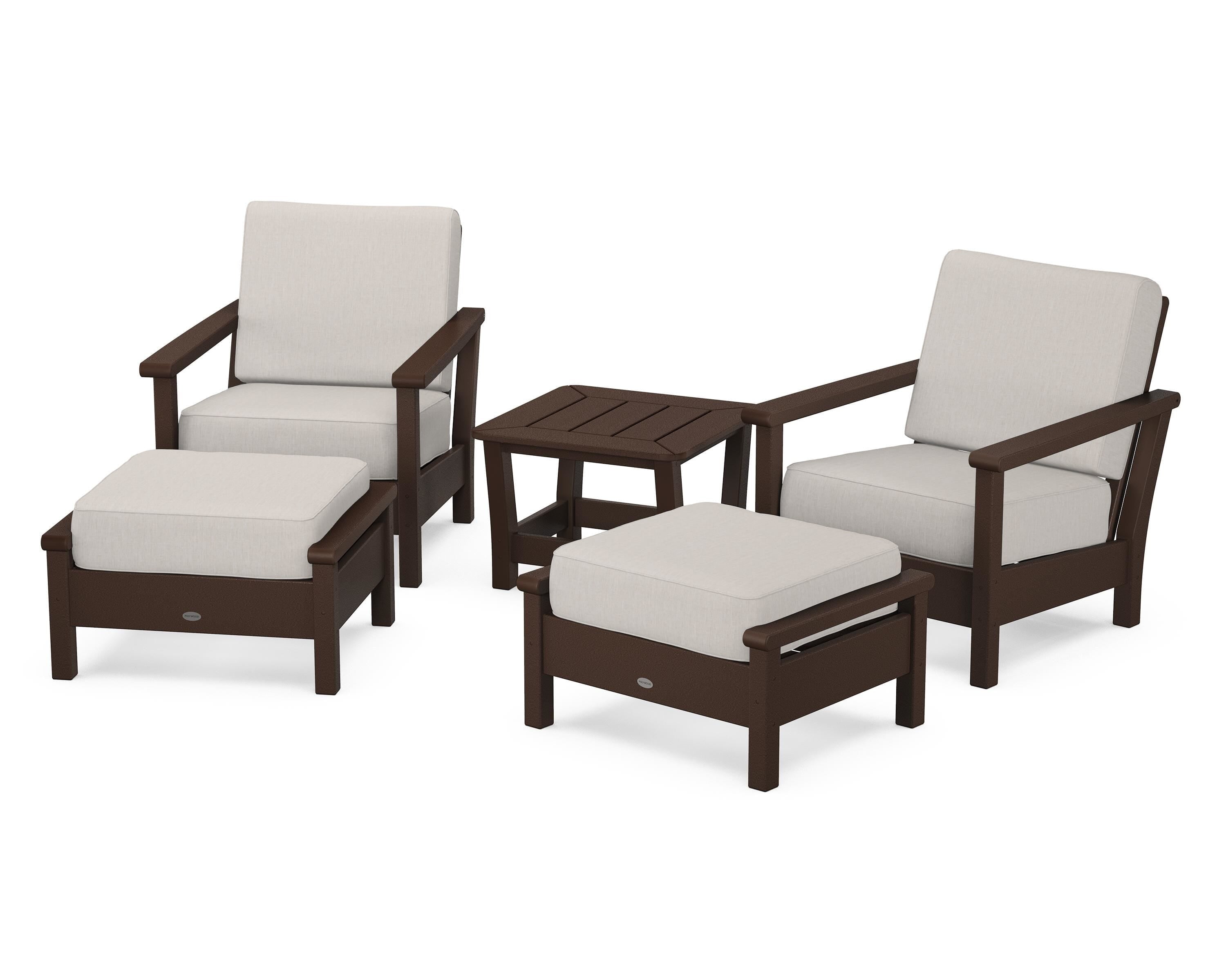 POLYWOOD Harbour 5-Piece Deep Seating Chair Set in Mahogany / Cast Ash
