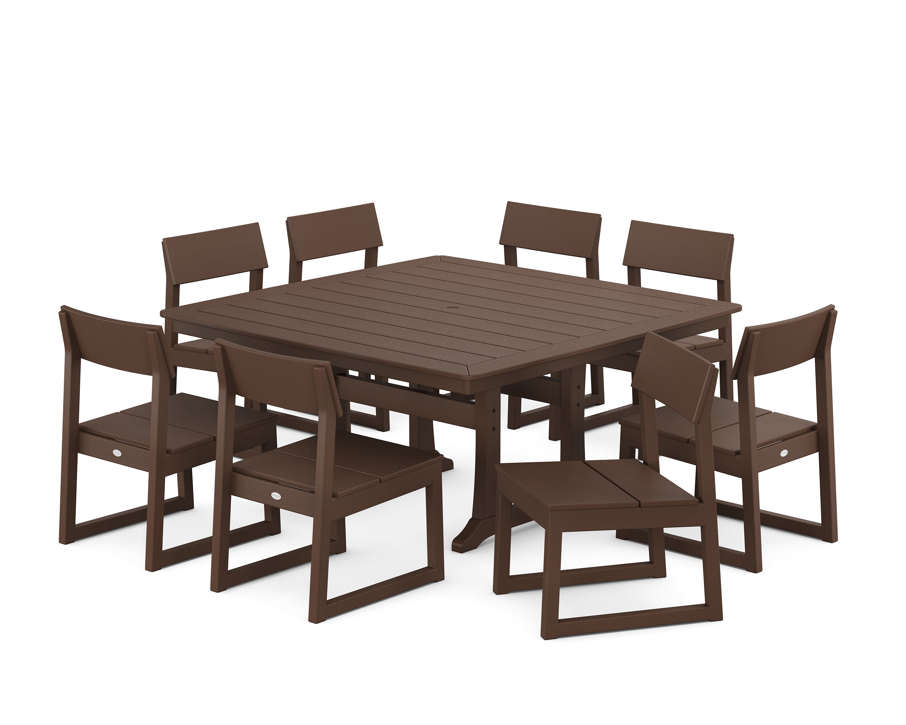 POLYWOOD EDGE Side Chair 9-Piece Dining Set with Trestle Legs in Mahogany