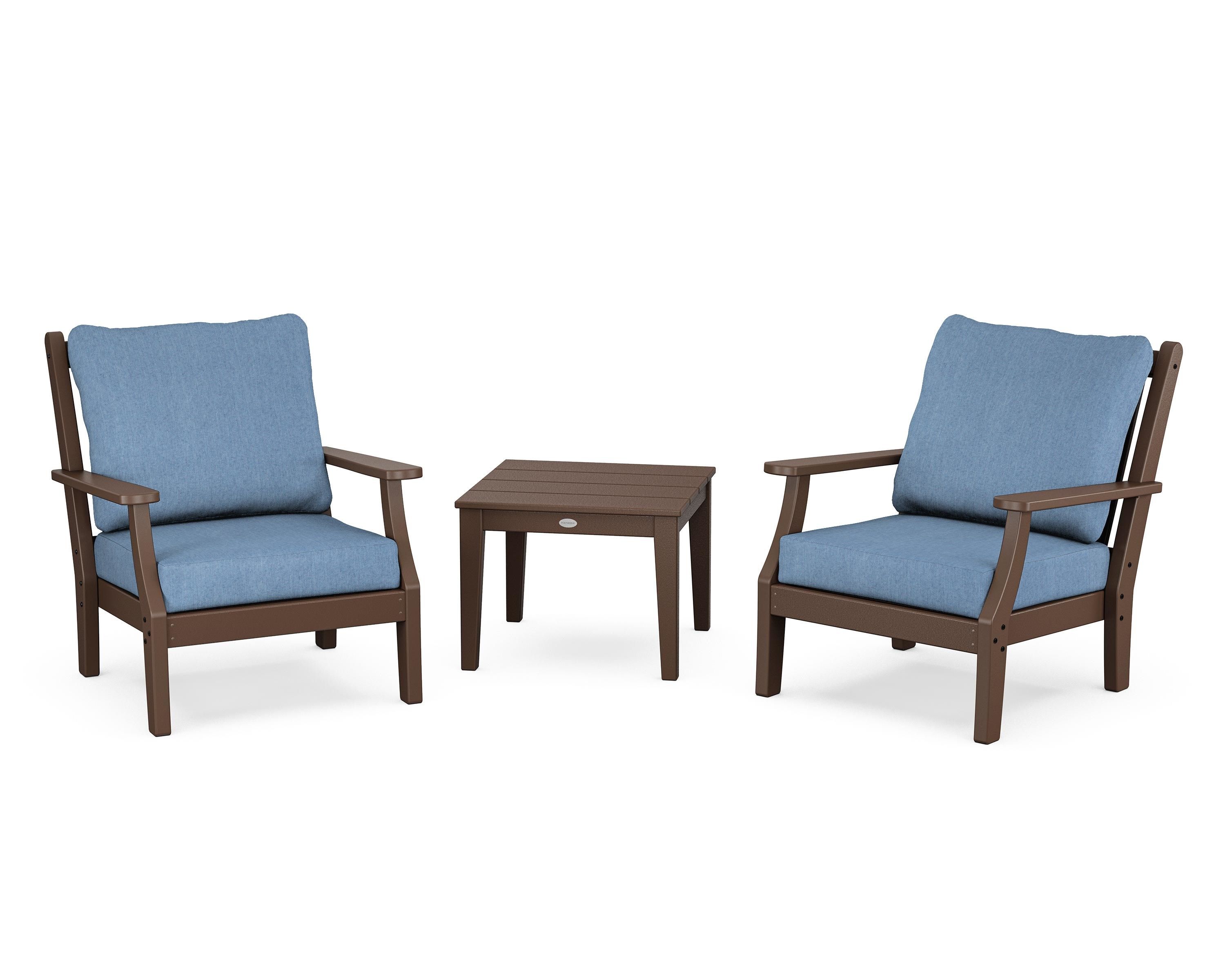 Country Living Wovendale 3-Piece Deep Seating Set in Mahogany / Sky Blue