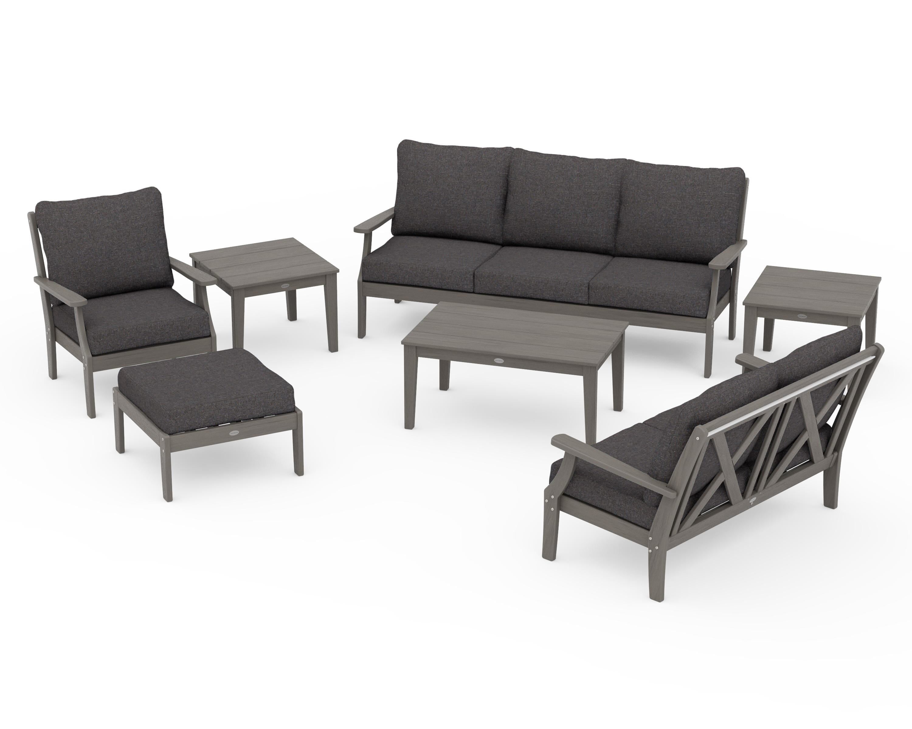 POLYWOOD Braxton 7-Piece Deep Seating Set in Driftwood / Ash Charcoal