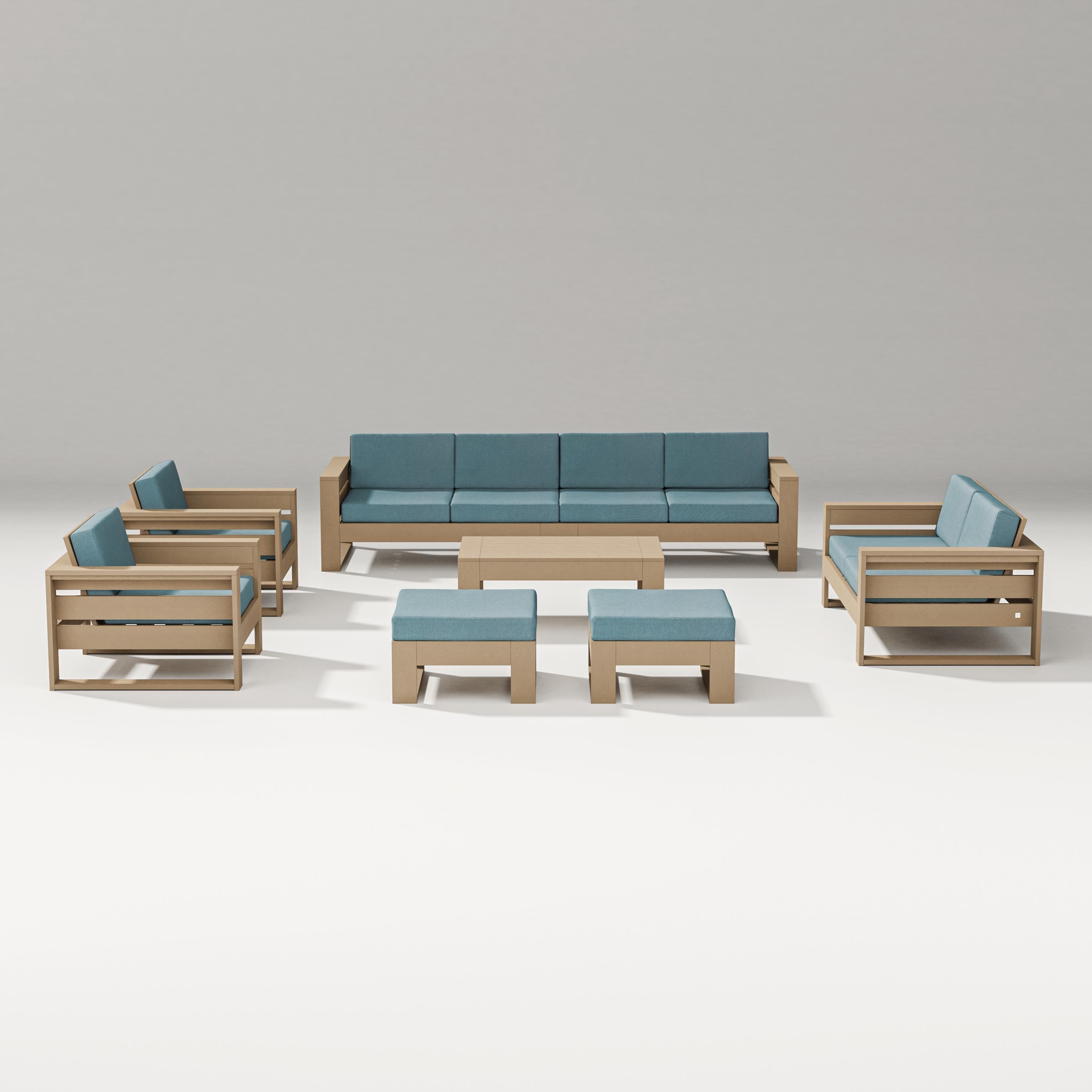 PW Designer Series Latitude 8-Piece Lounge Sofa Set in Vintage Sahara / Ocean Teal