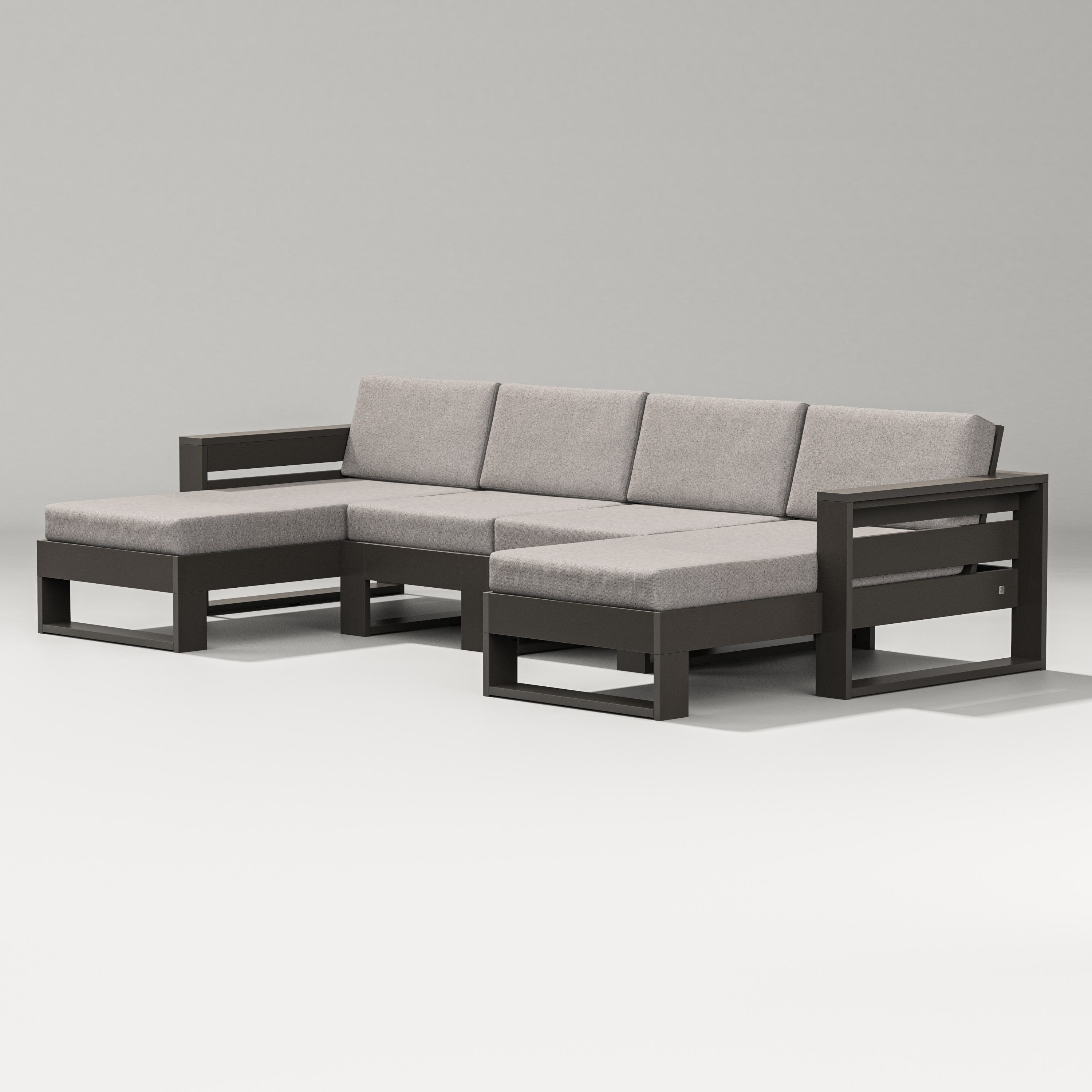 PW Designer Series Latitude Double Chaise Sectional in Vintage Coffee / Weathered Tweed