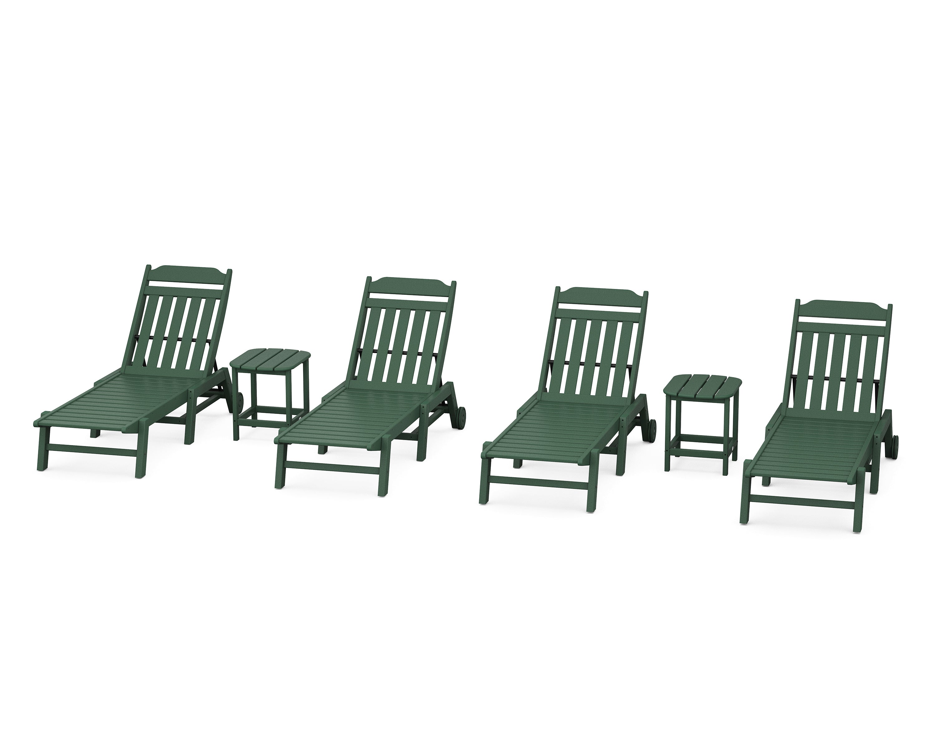Country Living Cottage 6-Piece Chaise Set with Wheels in Green