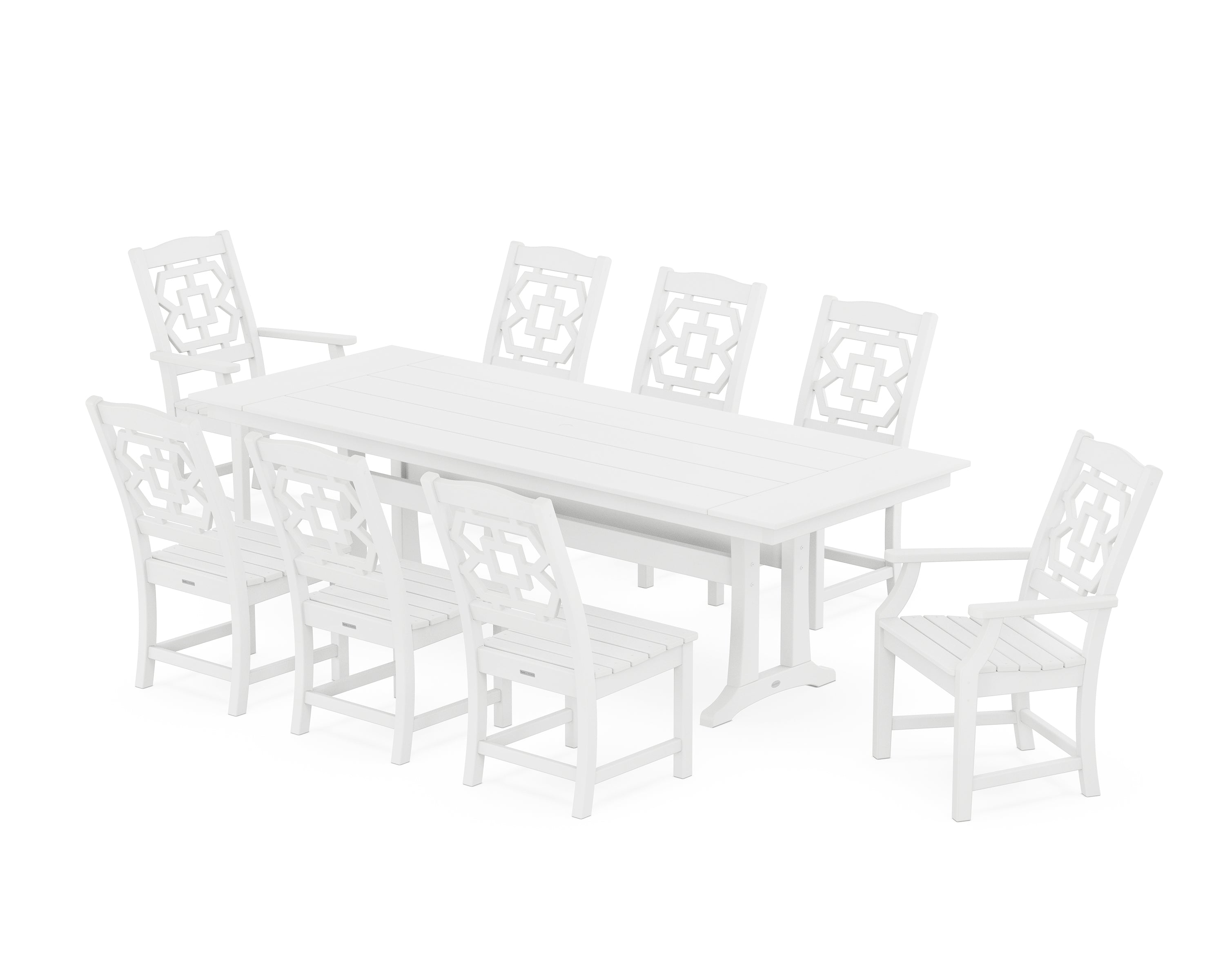 Martha Stewart by POLYWOOD® Chinoiserie 9-Piece Farmhouse Dining Set with Trestle Legs in White