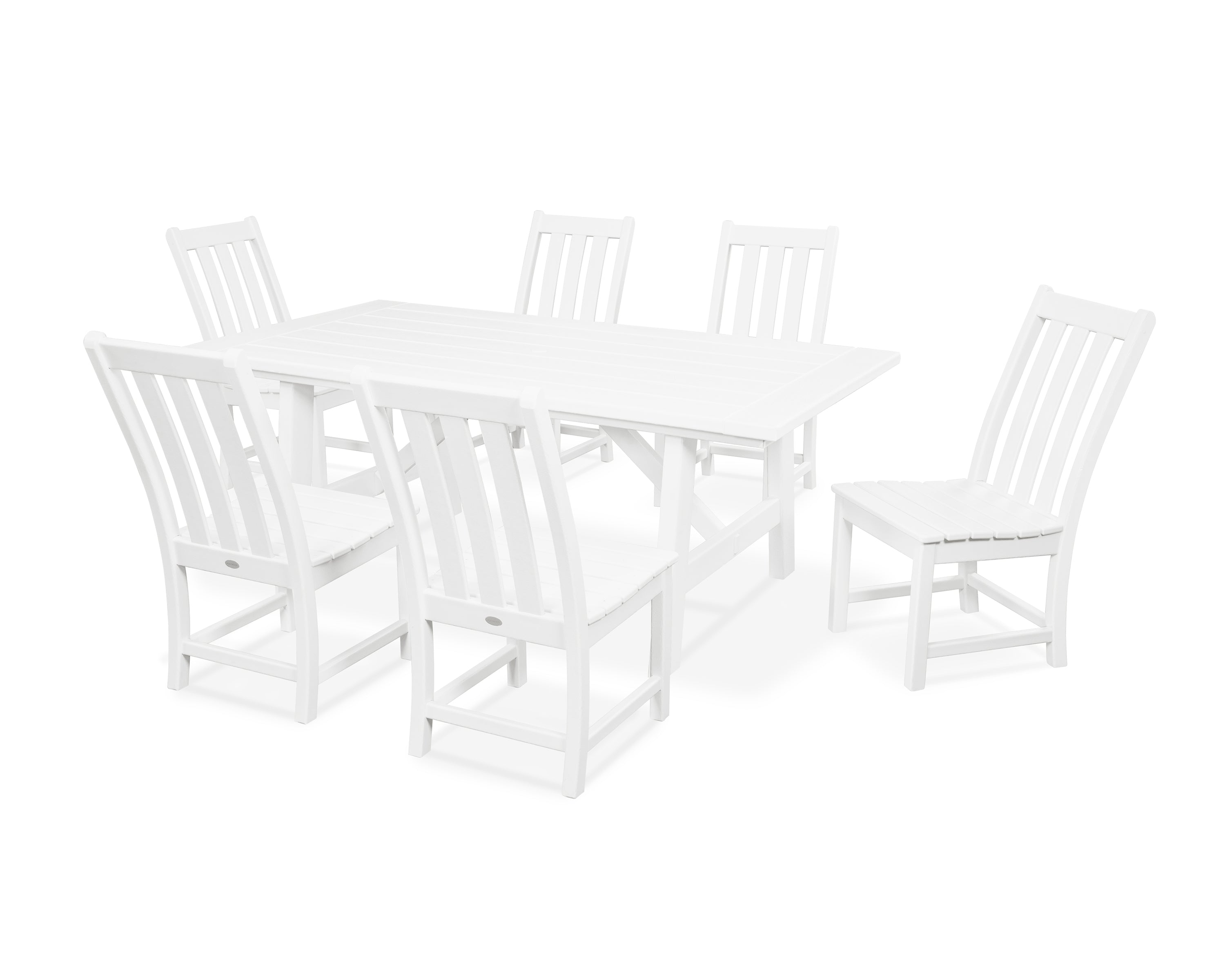 POLYWOOD® Vineyard 7-Piece Rustic Farmhouse Side Chair Dining Set in White