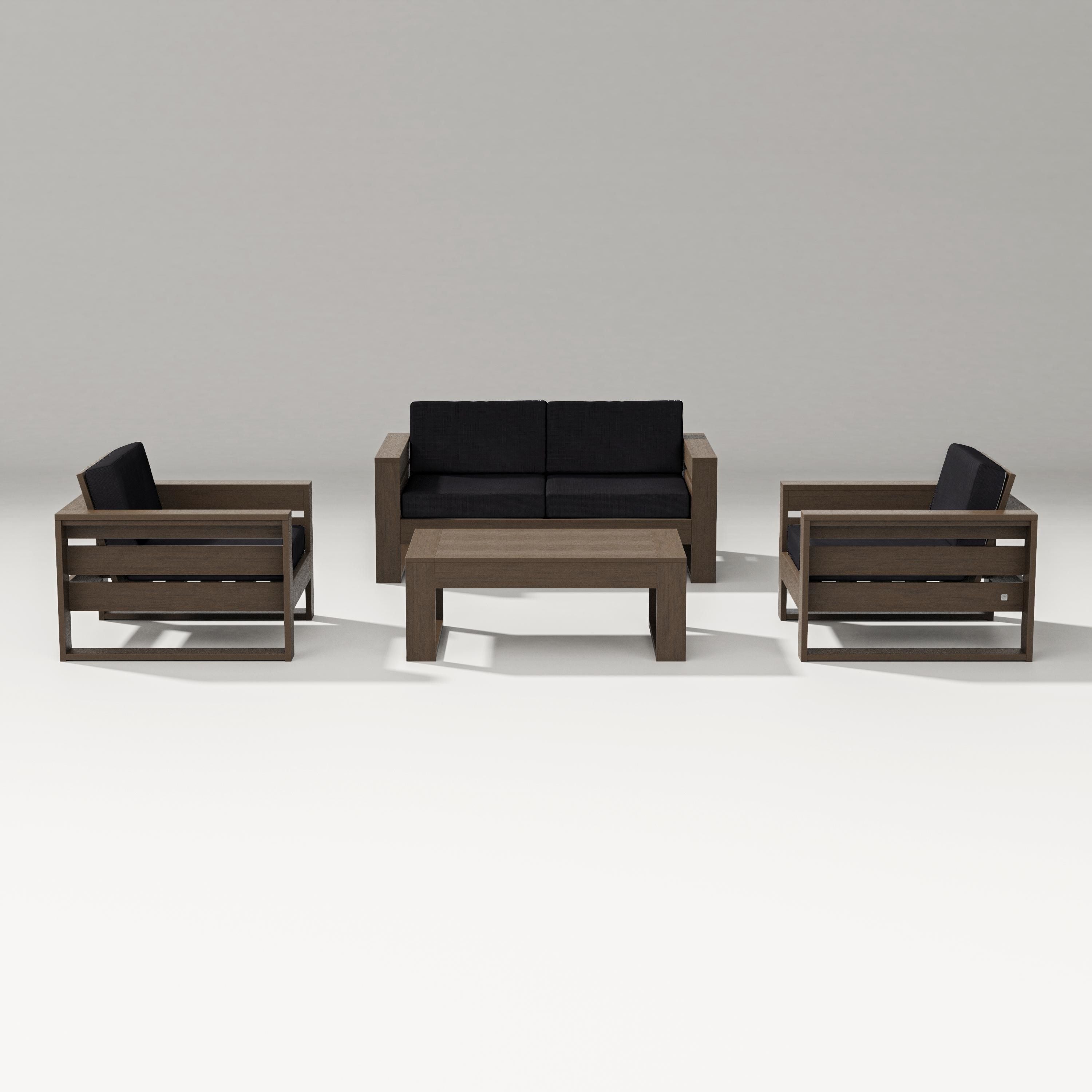 PW Designer Series Latitude 4-Piece Lounge Loveseat Set in Kona / Midnight Linen