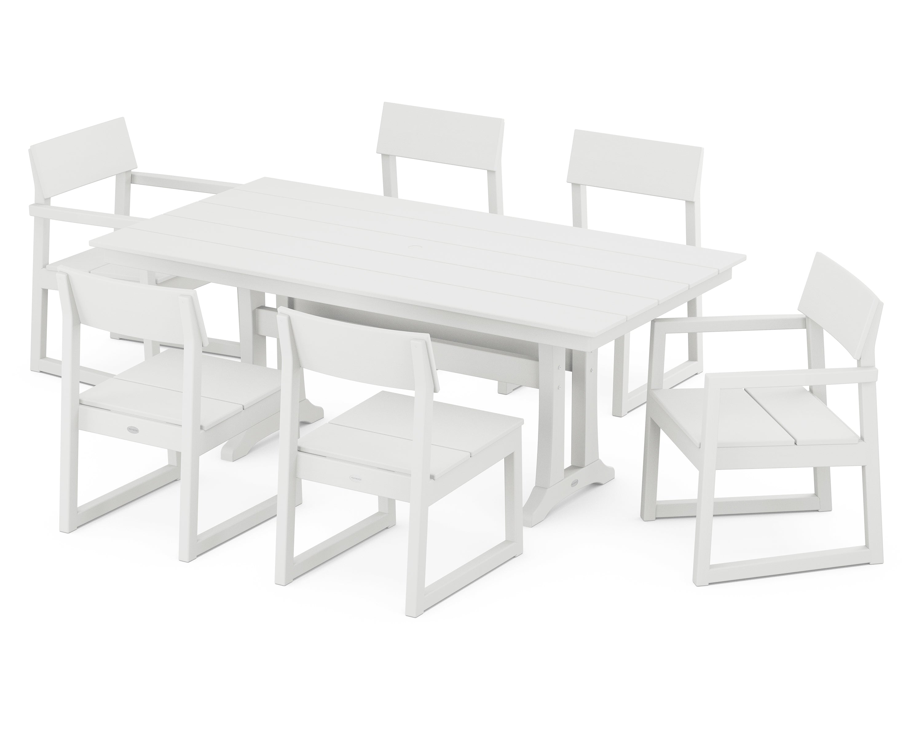 POLYWOOD® EDGE 7-Piece Farmhouse Trestle Dining Set in Vintage White