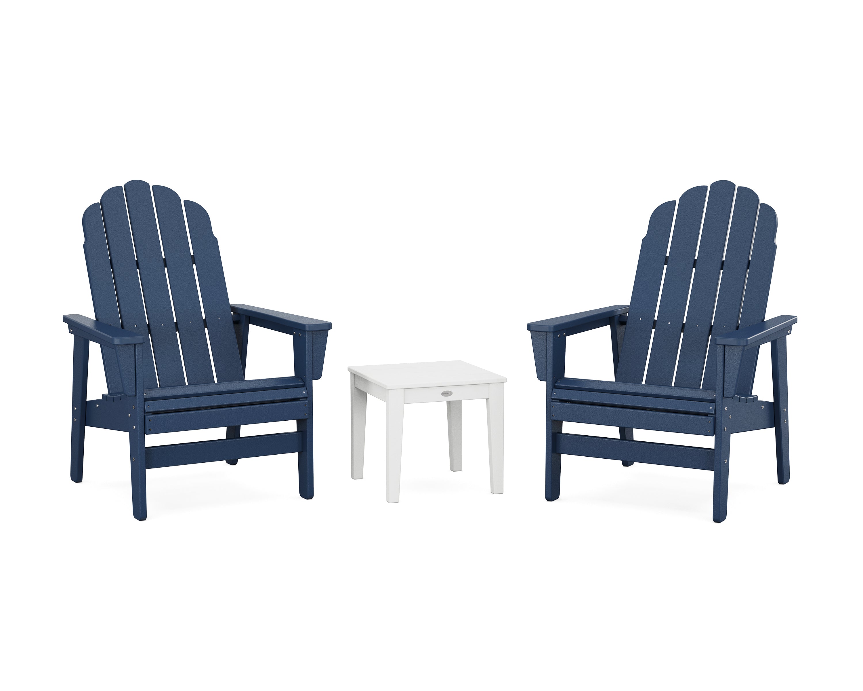 POLYWOOD 3-Piece Vineyard Grand Upright Adirondack Set in Navy / White