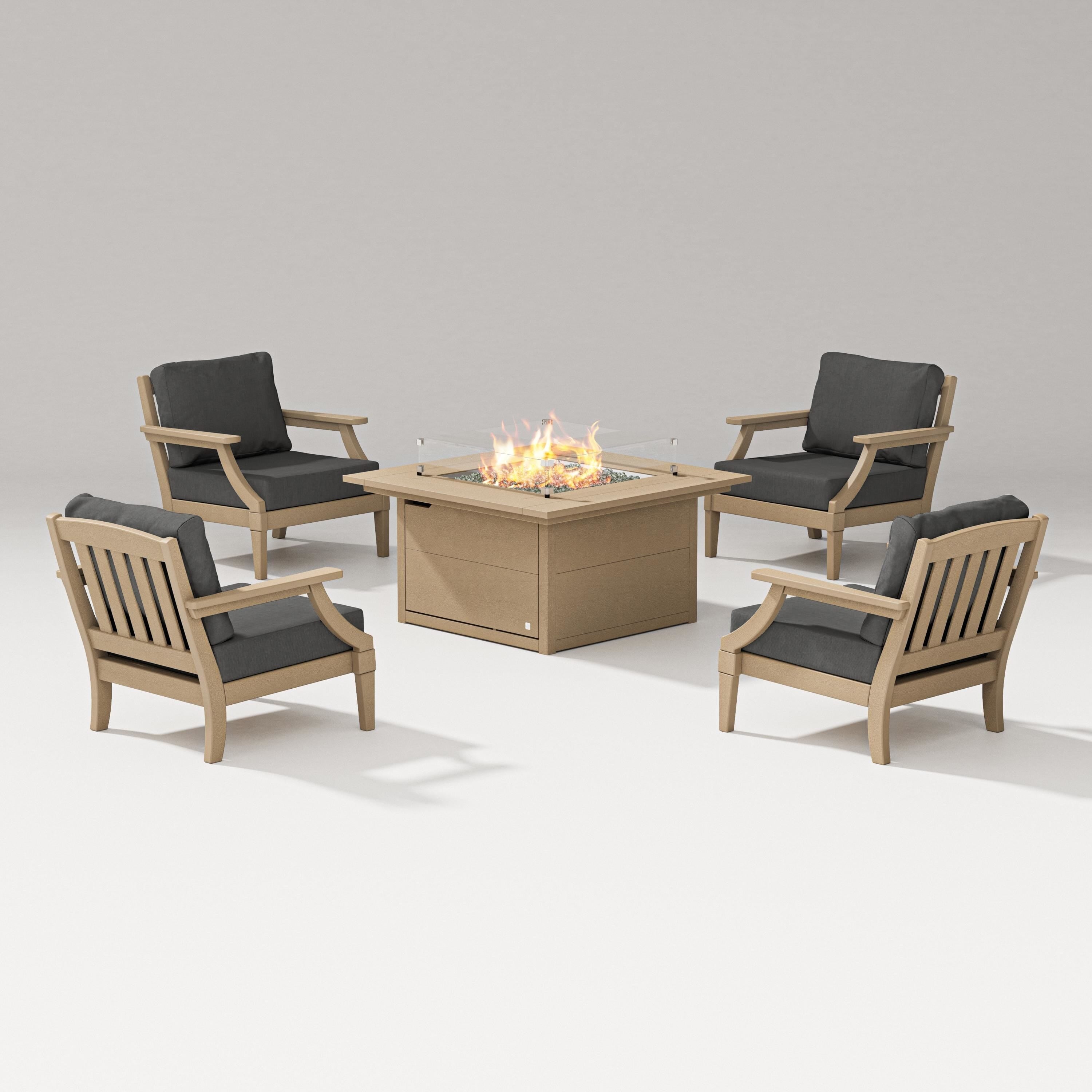 PW Designer Series Estate 5-Piece Lounge Fire Table Set in Vintage Sahara / Spectrum Carbon