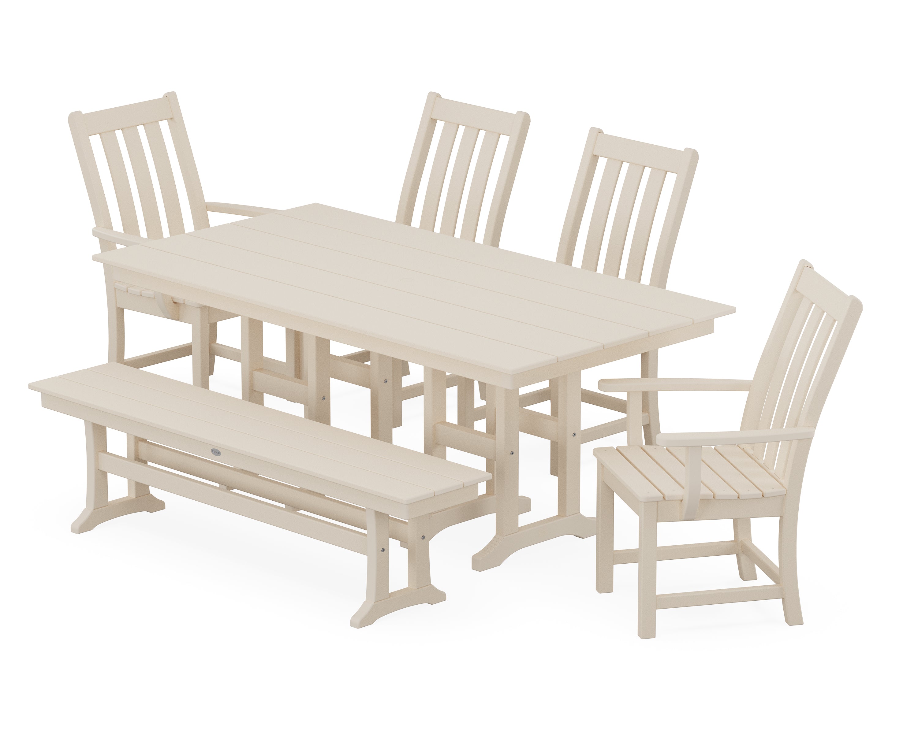 POLYWOOD Vineyard 6-Piece Farmhouse Dining Set with Bench in Sand