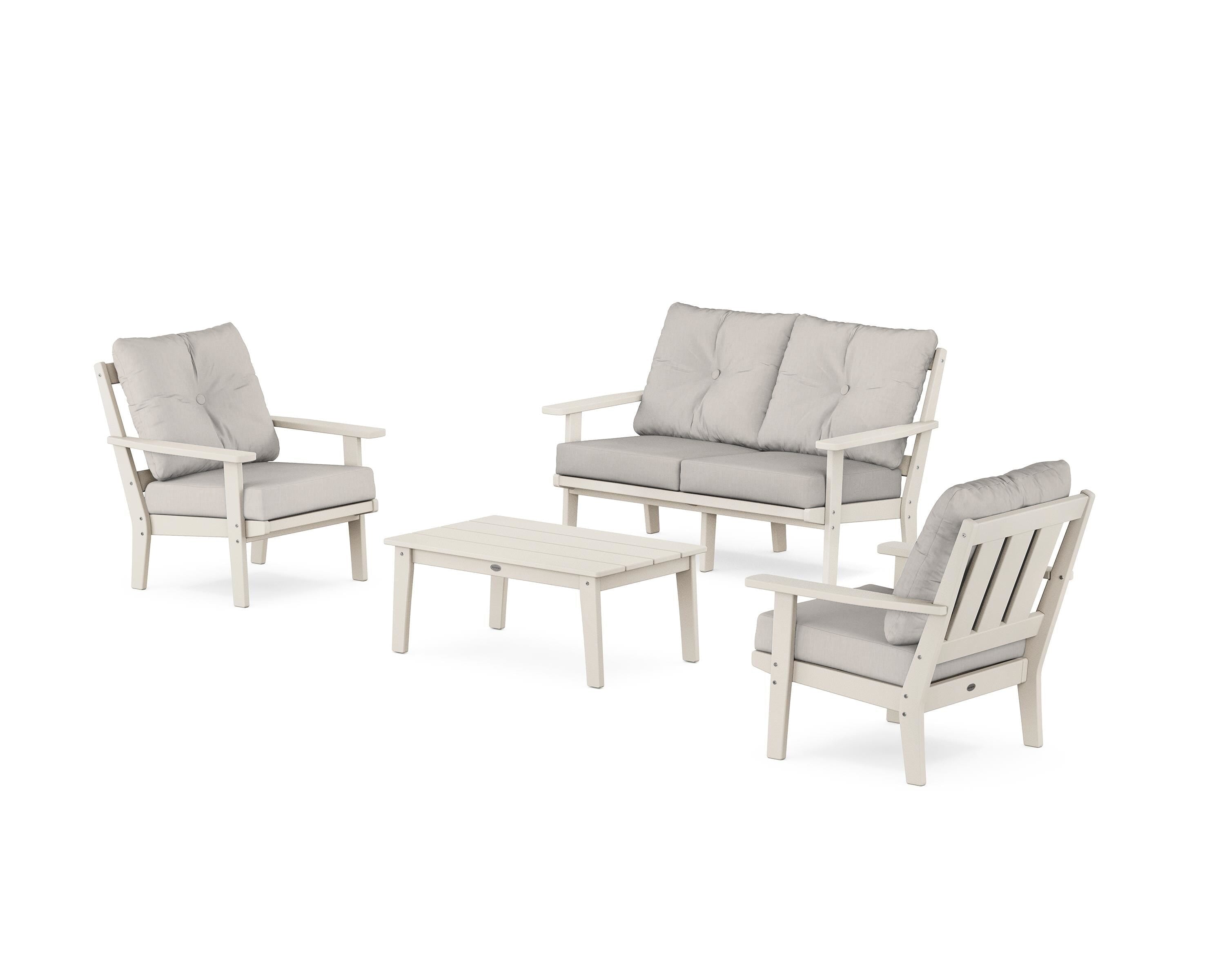 POLYWOOD Oxford 4-Piece Deep Seating Set with Loveseat in Sand / Cast Ash