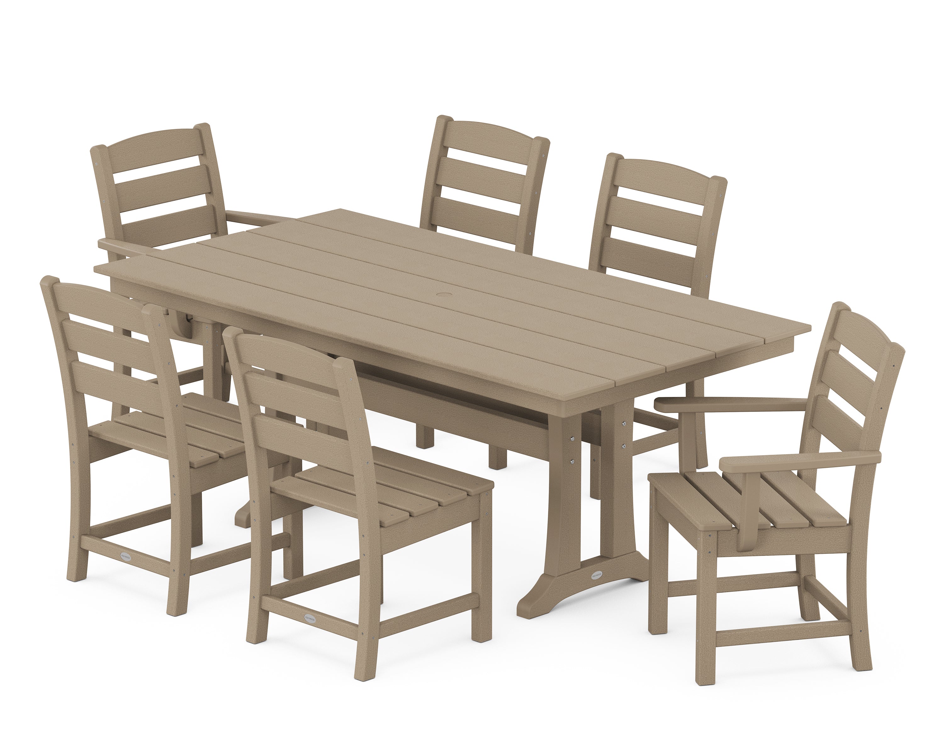 POLYWOOD® Lakeside 7-Piece Farmhouse Dining Set with Trestle Legs in Vintage Sahara