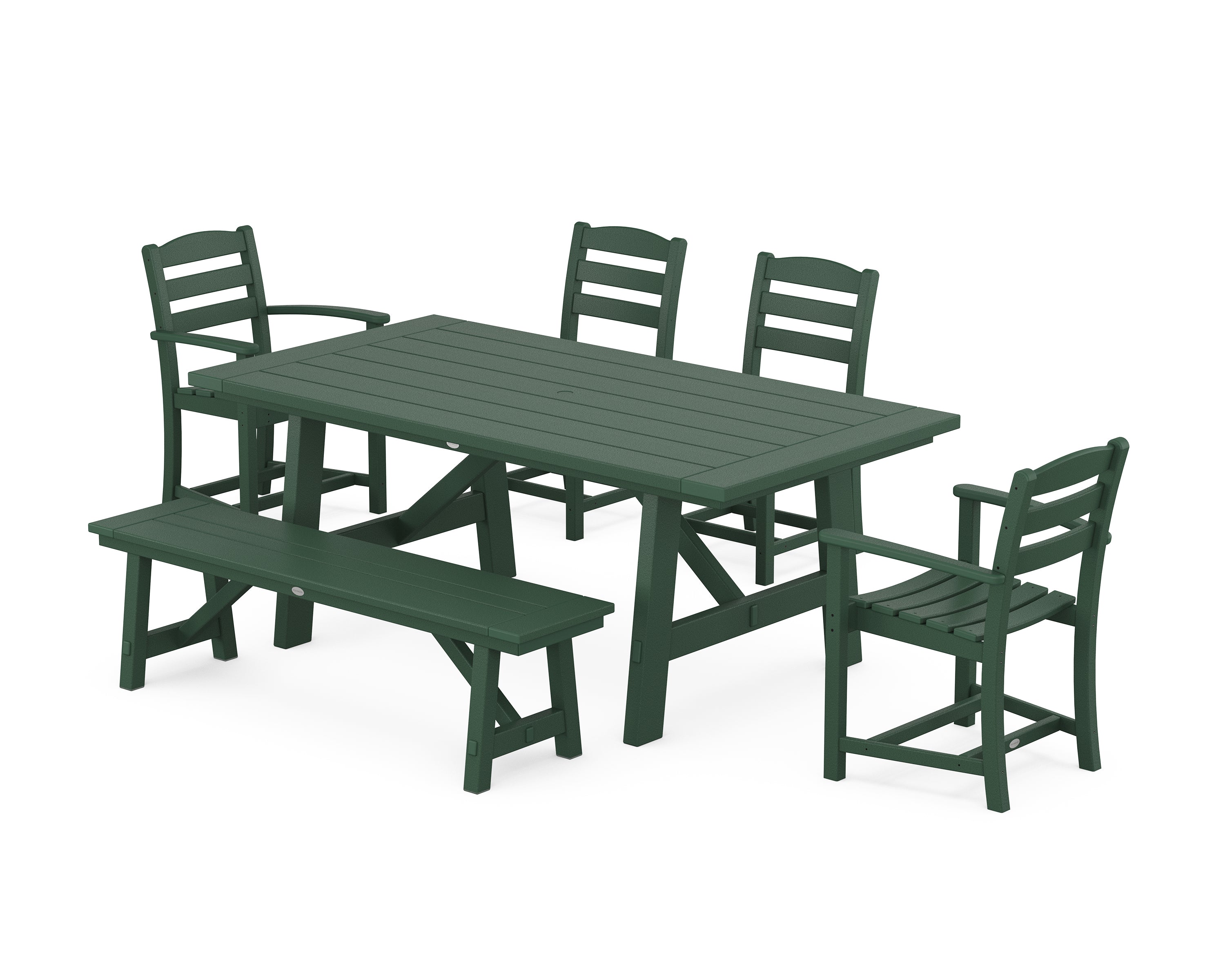 POLYWOOD La Casa Café 6-Piece Rustic Farmhouse Dining Set with Bench in Green