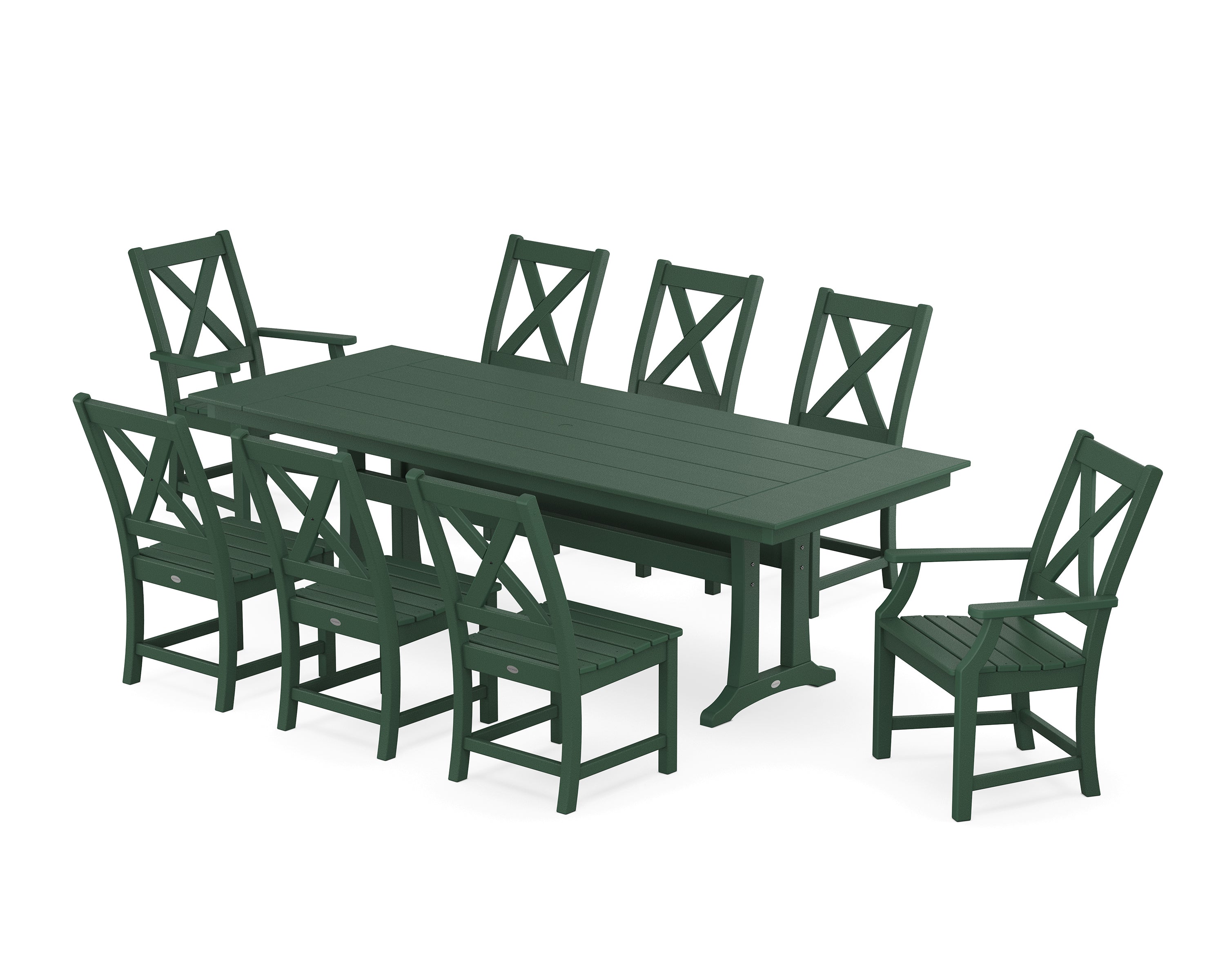 POLYWOOD® Braxton 9-Piece Farmhouse Dining Set with Trestle Legs in Green