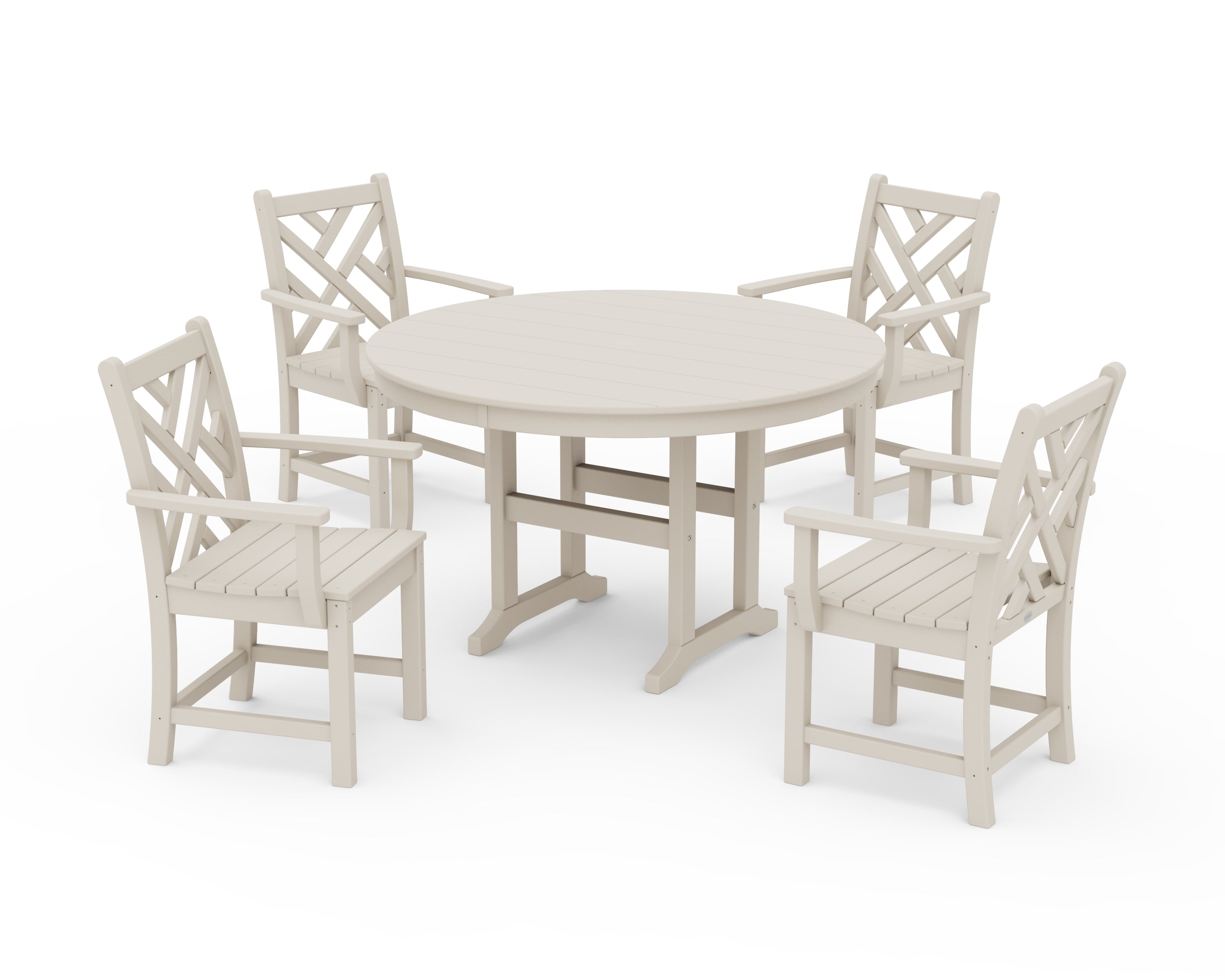 POLYWOOD Chippendale 5-Piece Round Farmhouse Dining Set in Sand