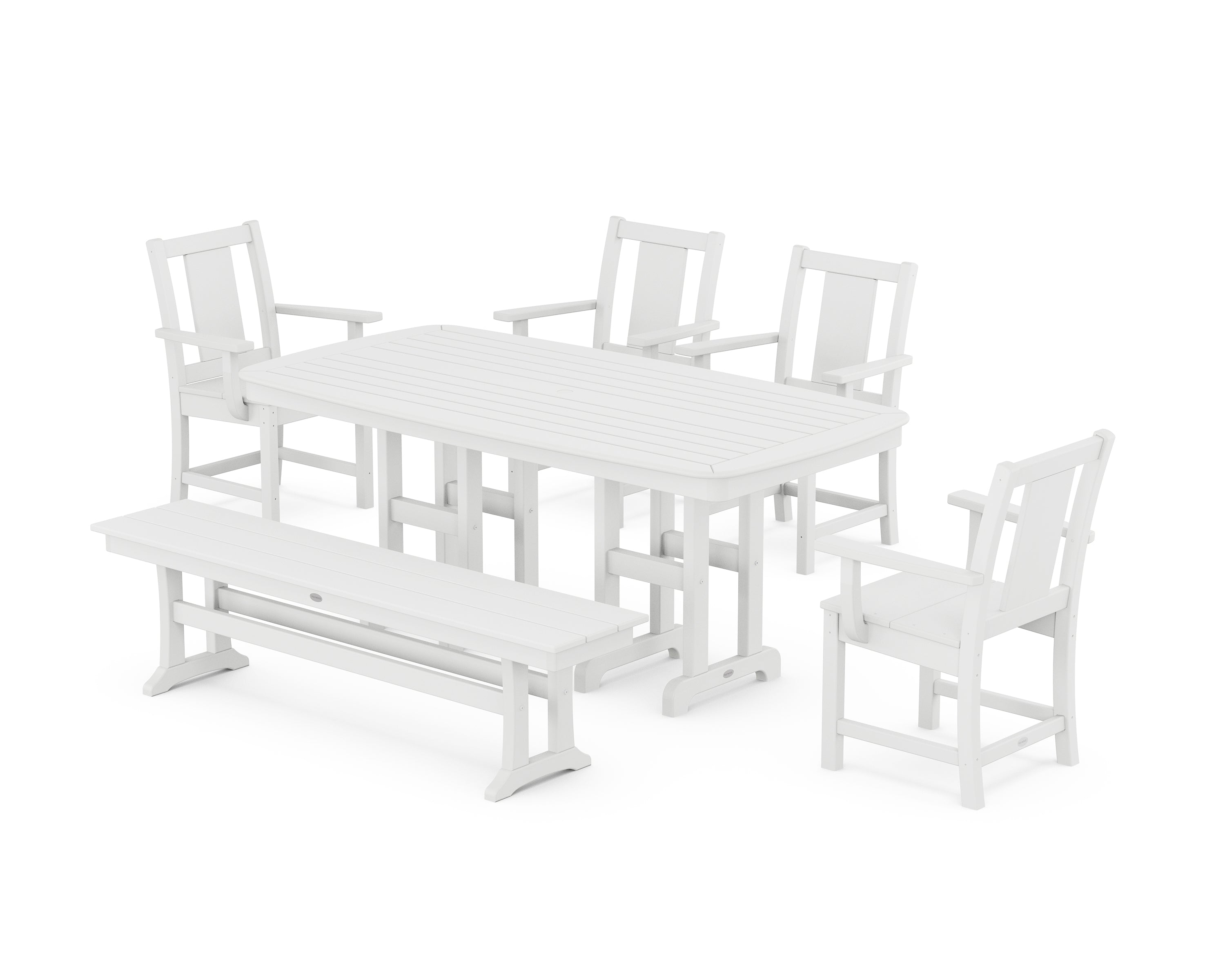 POLYWOOD Prairie 6-Piece Dining Set with Bench in White