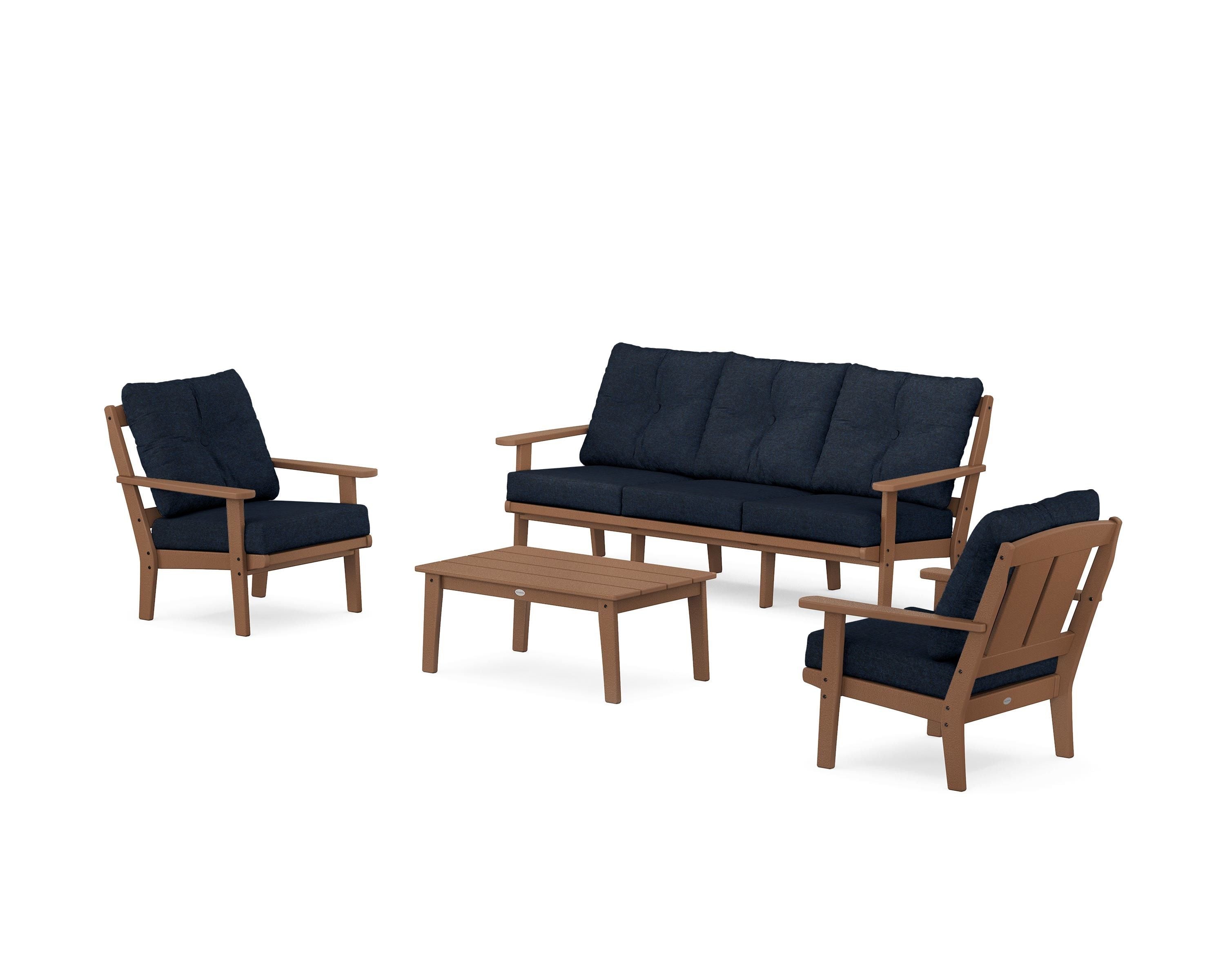 POLYWOOD Mission 4-Piece Deep Seating Set with Sofa in Teak / Marine Indigo