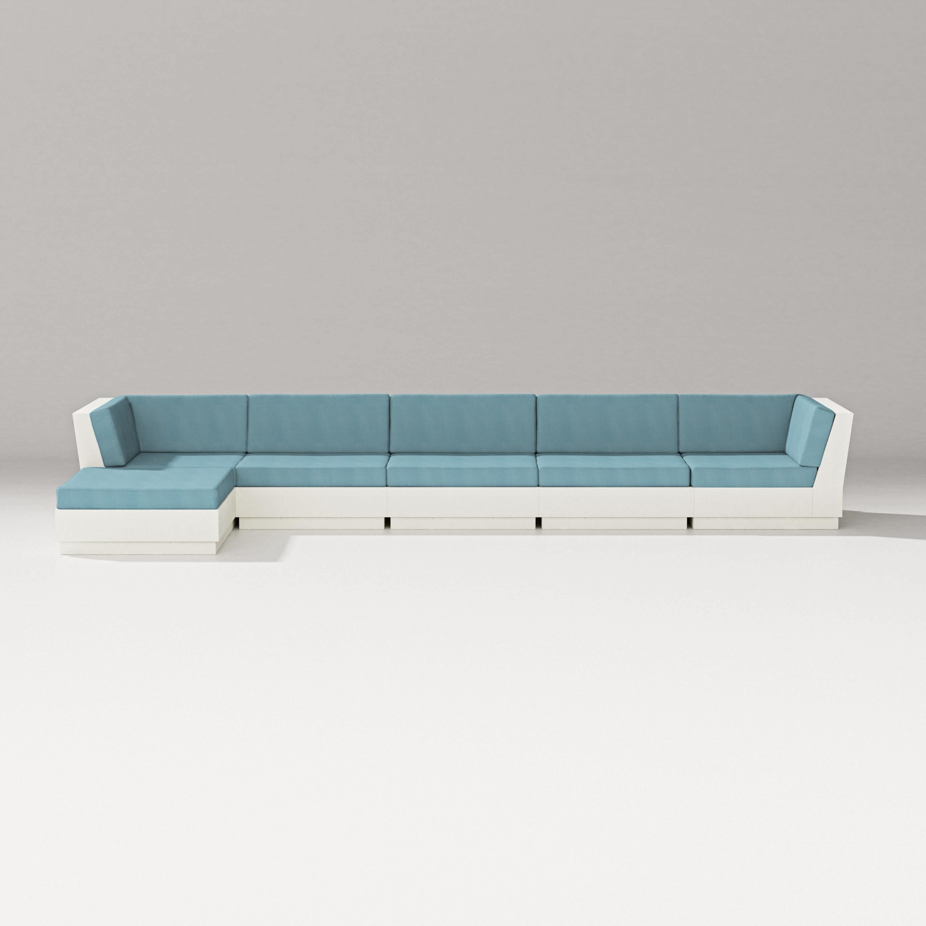 PW Designer Series Elevate 6-Piece Chaise Sectional in Vintage White / Lattice Sky Blue