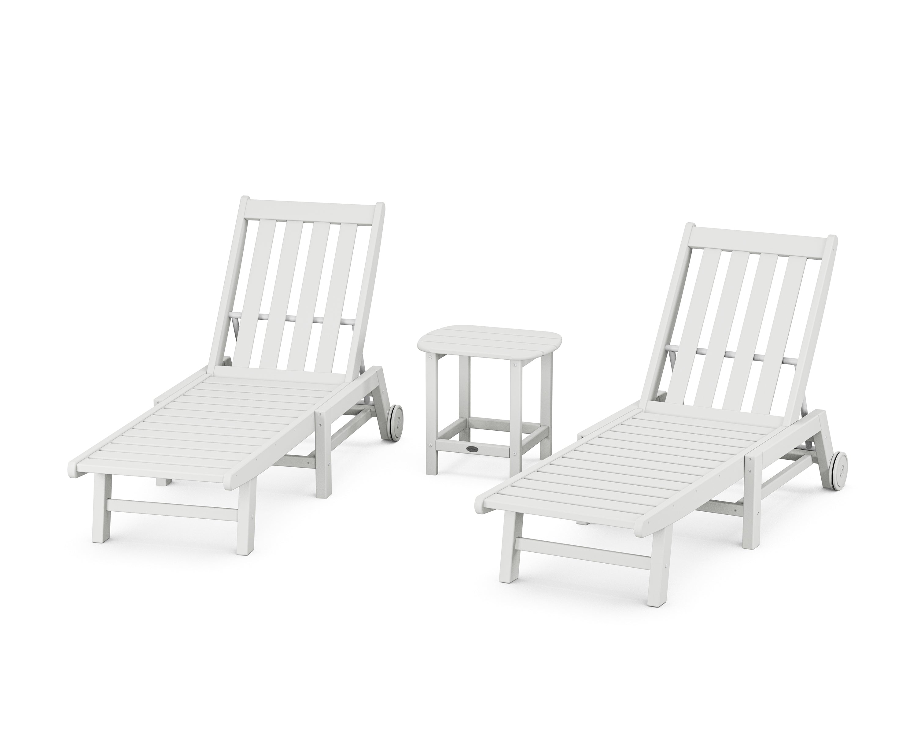 POLYWOOD Vineyard 3-Piece Chaise with Wheels Set in White