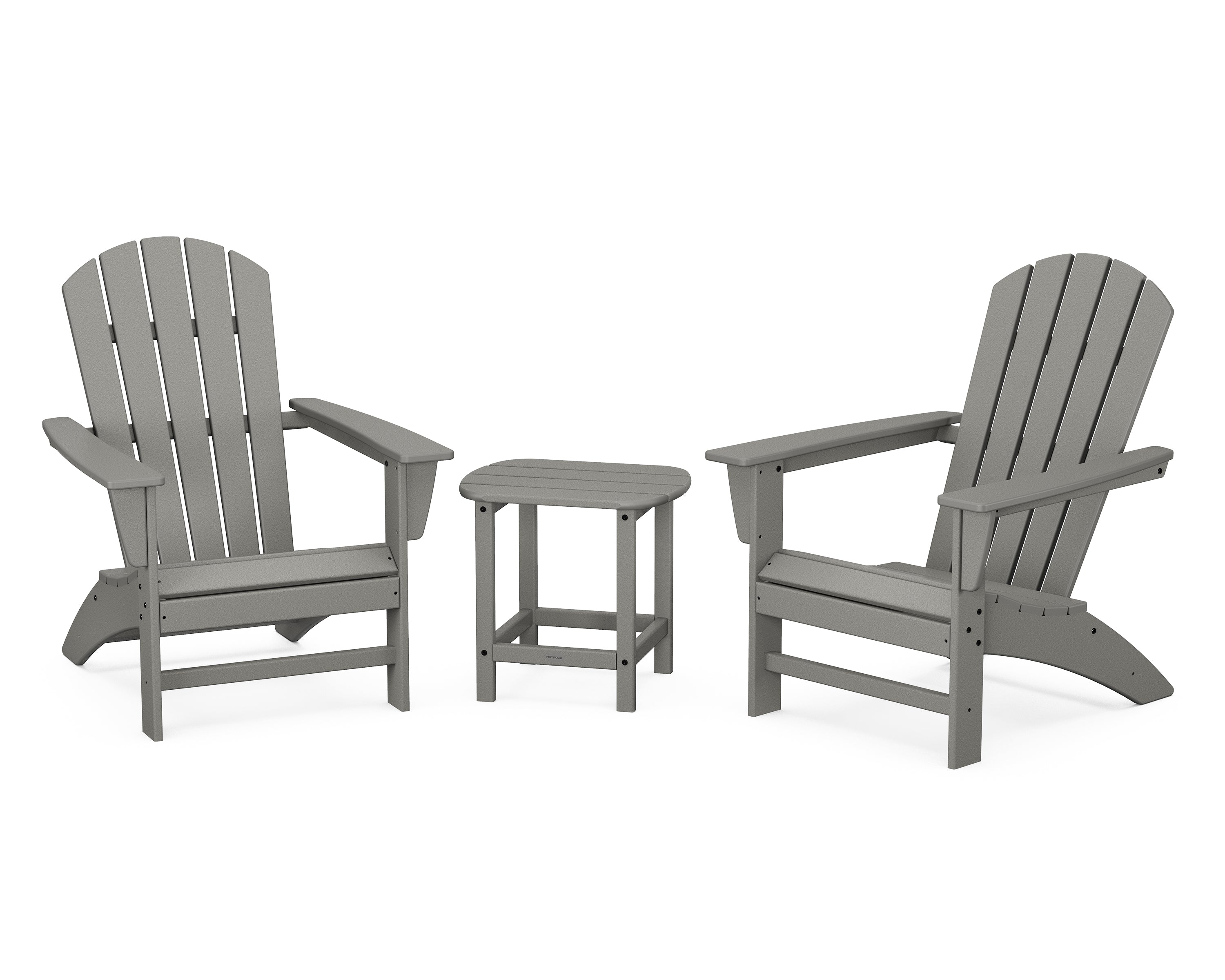 POLYWOOD Nautical 3-Piece Adirondack Set with South Beach 18" Side Table in Slate Grey