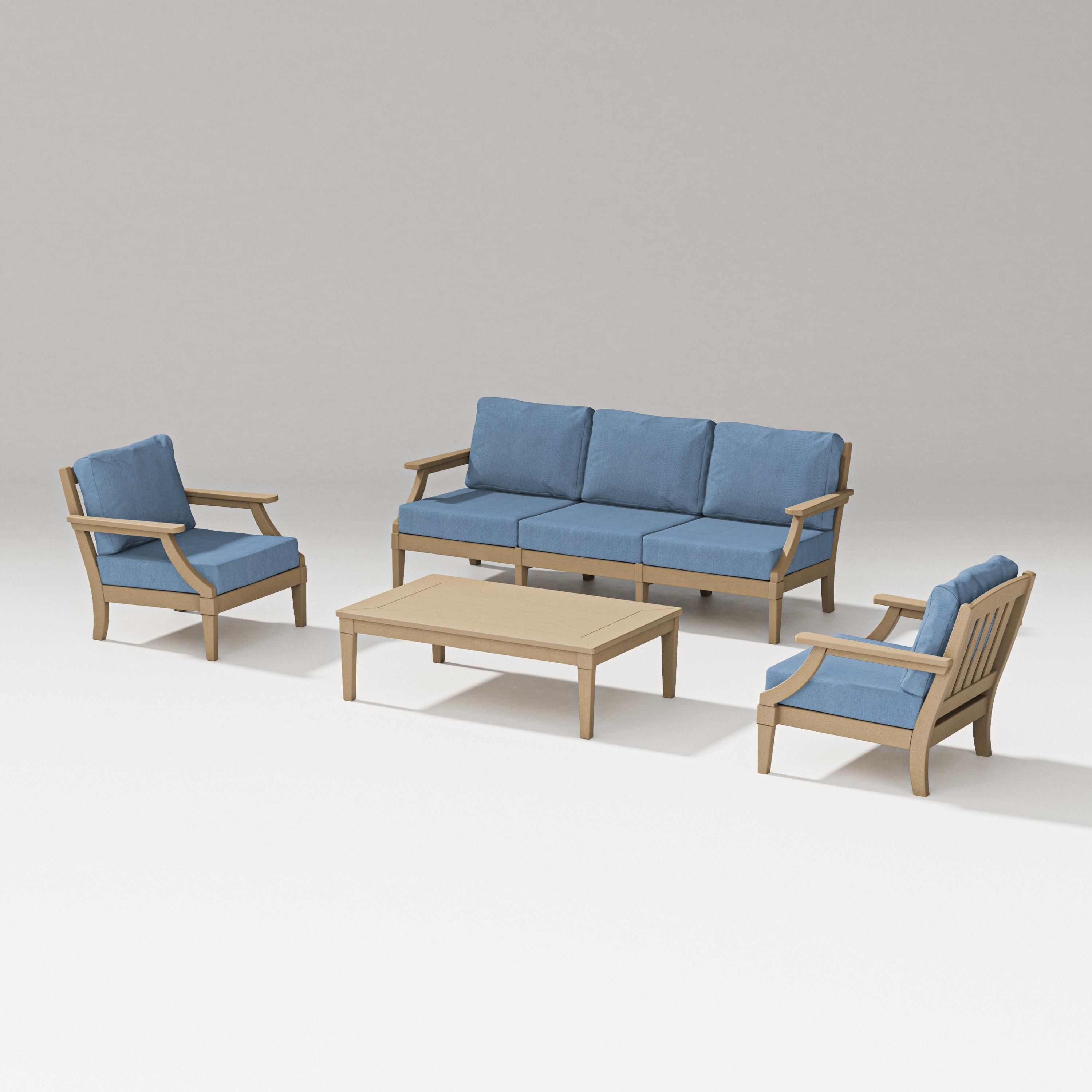 PW Designer Series Estate 4-Piece Lounge Sofa Set in Vintage Sahara / Sky Blue